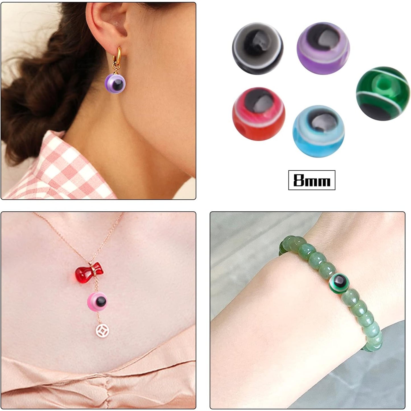 Evil Eye Beads, 200pcs 8 mm Mixed Color Evil Eye Bead Charms Small Flat Round Evil Eye Spacer Beads Pendants for DIY Handmade Bracelets Necklace Jewelry Making