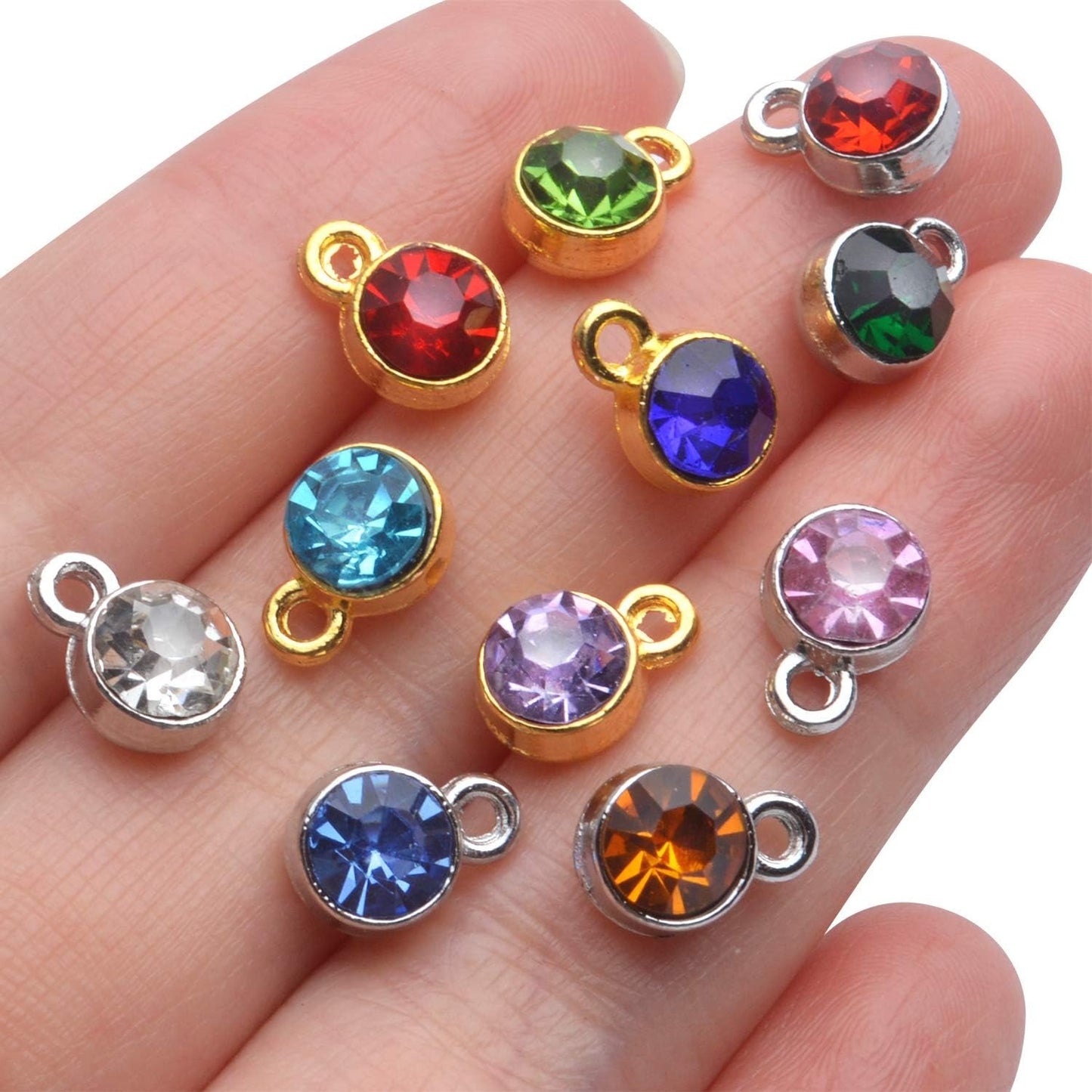 Crystal Pendant Charms,48pcs Golden Silver Crystal Birthstone Charms Rhinestone Pendants Crystal Beads Charms with Rings for Jewelry Necklace Bracelet Earring Arts Making Accessories,12 Colors