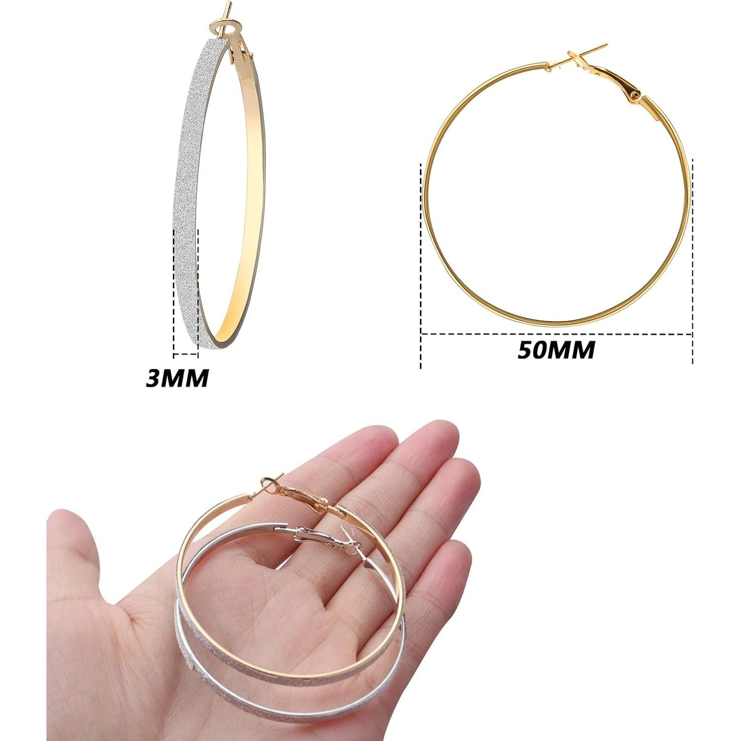 6 Pairs Hoop Earrings Set, Hypoallergenic Big Circle Beading Earrings Classic Christmas Round Hoop Earrings for Women Wedding Party Favor Gifts(Golden, Silver)