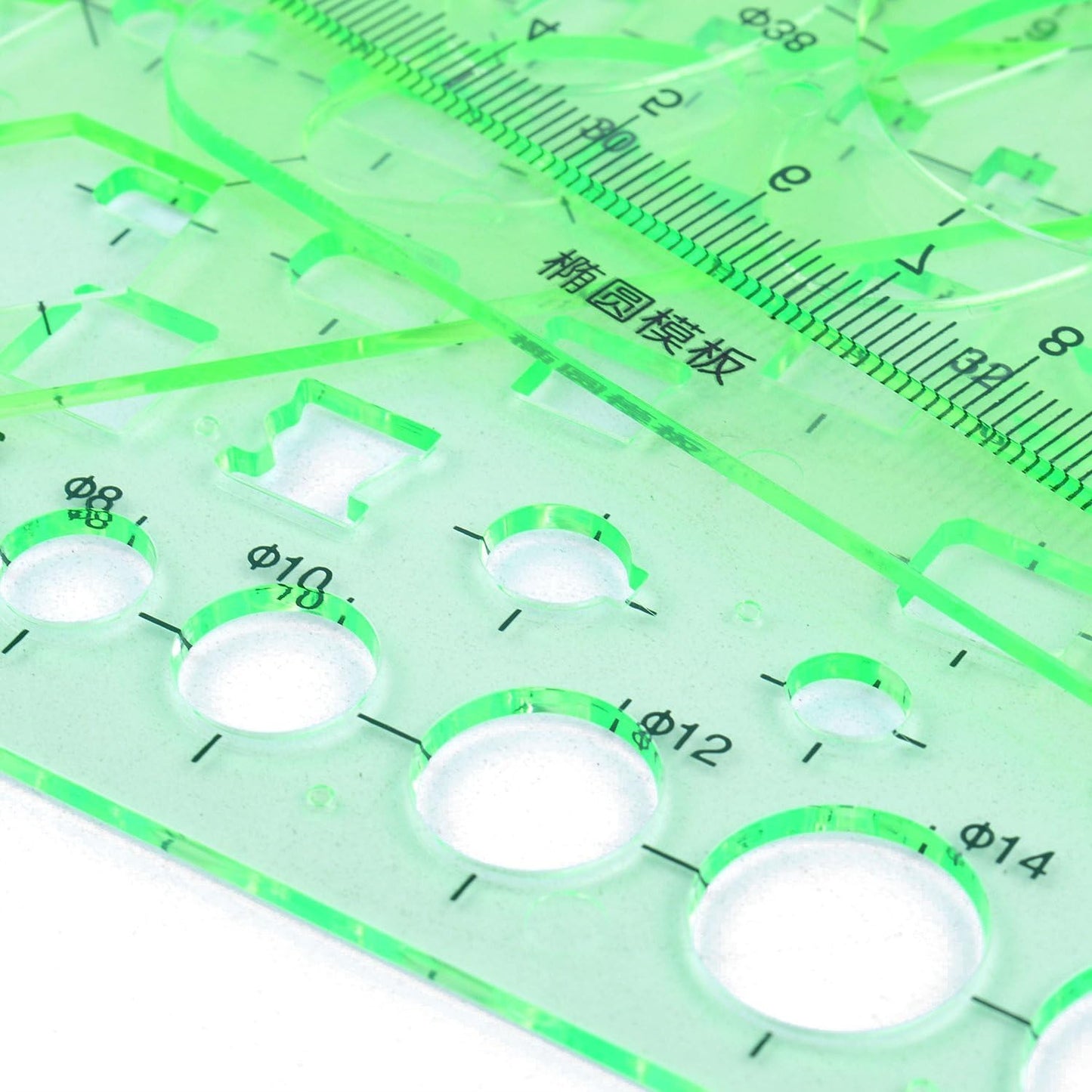 4pcs Plastic Measuring Templates Drafting Drawing Stencils Geometric Rulers for Office and School, Building Formwork(Clear Green)