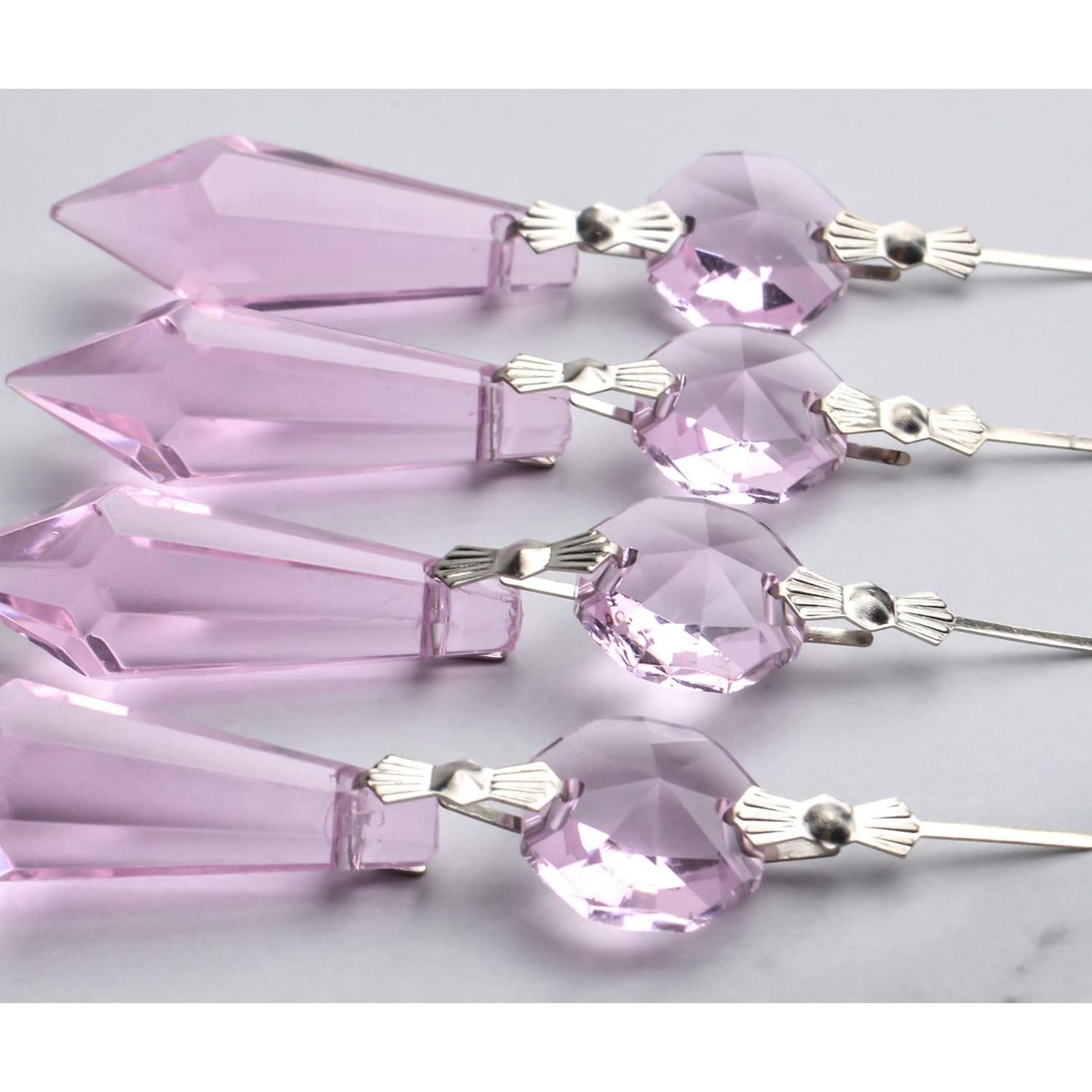 20 Pieces Chandelier Icicle Crystal U-Drop Prisms Lamp Parts Glass Pendants Beads for Wedding, Party or Holiday Decoration, 37mm, Pink