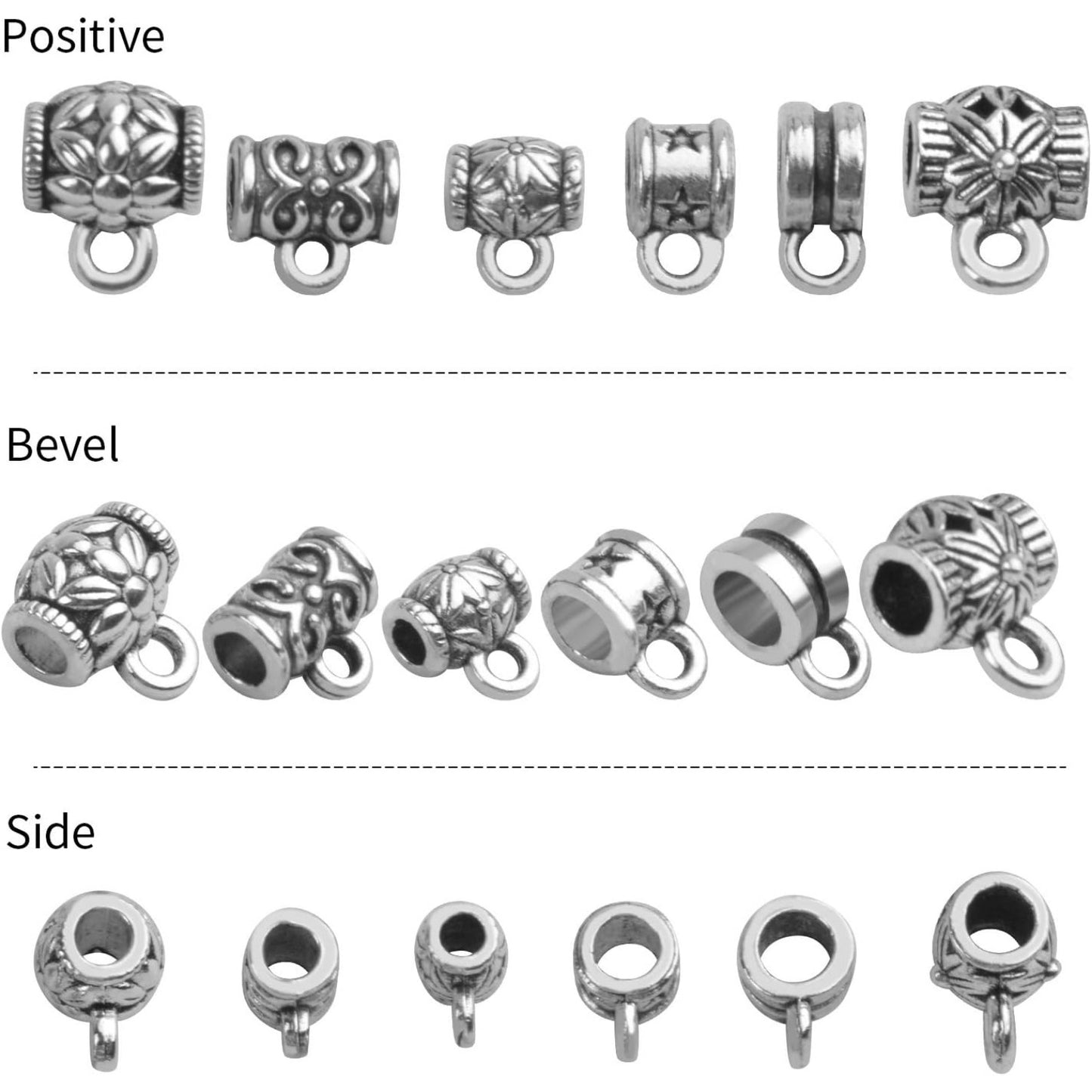 100g (120-220pcs) Tibetan Silver Bail Beads Jewelry Connector Bails Beads for Necklace Bracelet Jewelry Making,6 Styles