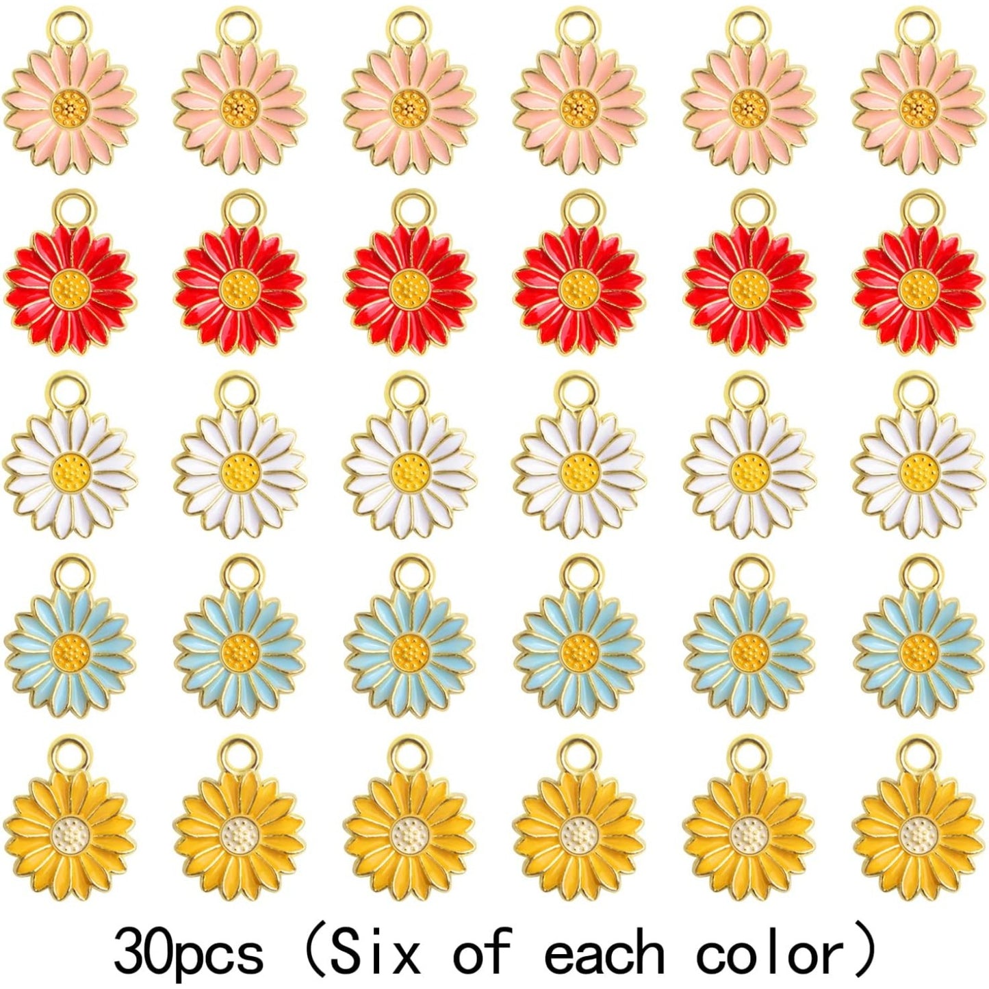 30pcs Golden Plated Enamel Sunflower Pendant Charms Alloy Sunflower Daisy Flower Dangle Charms Craft Supplies for DIY Necklace Bracelet Earrings Jewelry Making, 5 Colors