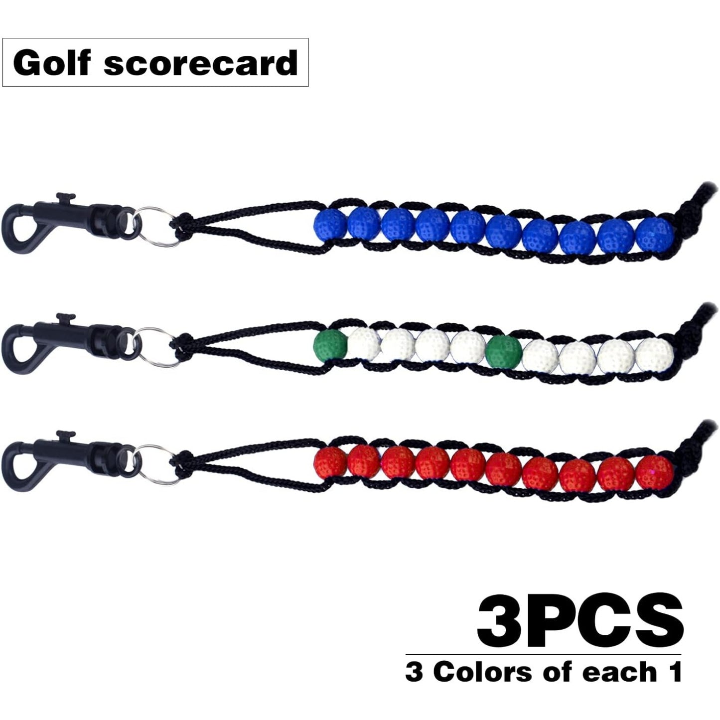 3 Pcs Golf Beads Count Stroke Score Counter Stroke Score Count with Clip