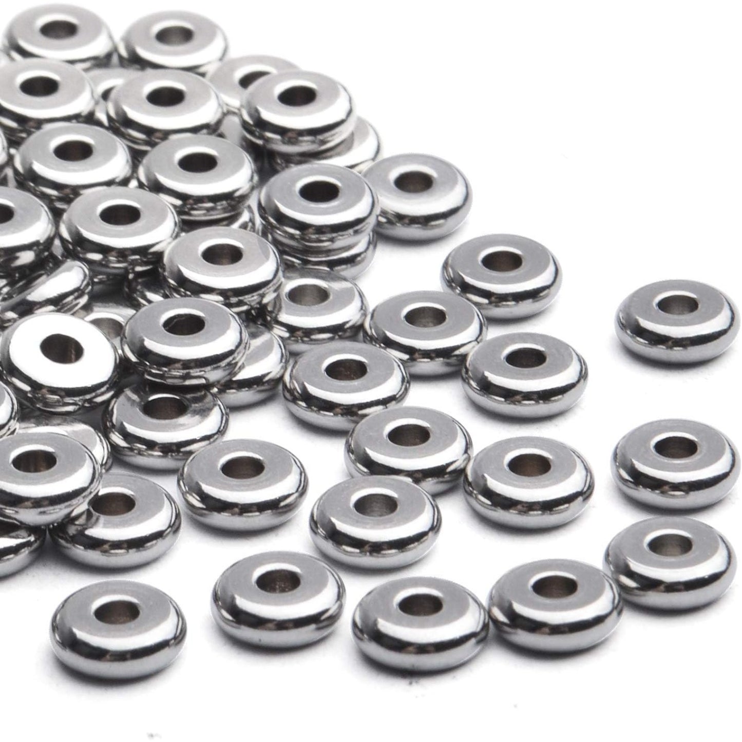 Rondelle Spacer Beads, 100pcs Stainless Steel Disc Rondelle Slices, 6x2mm