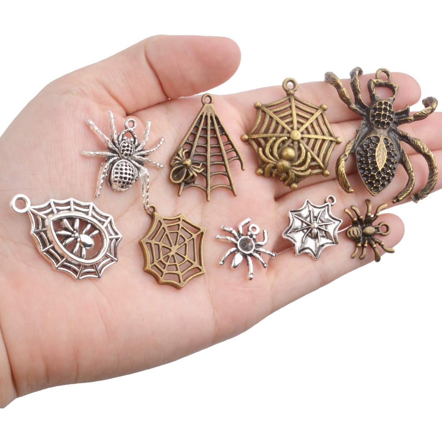 Spider Charms,100g(30-50pcs) Vintage Spider Pendant Charms Mixed Halloween Spider Pendant for Craft DIY Jewelry Making