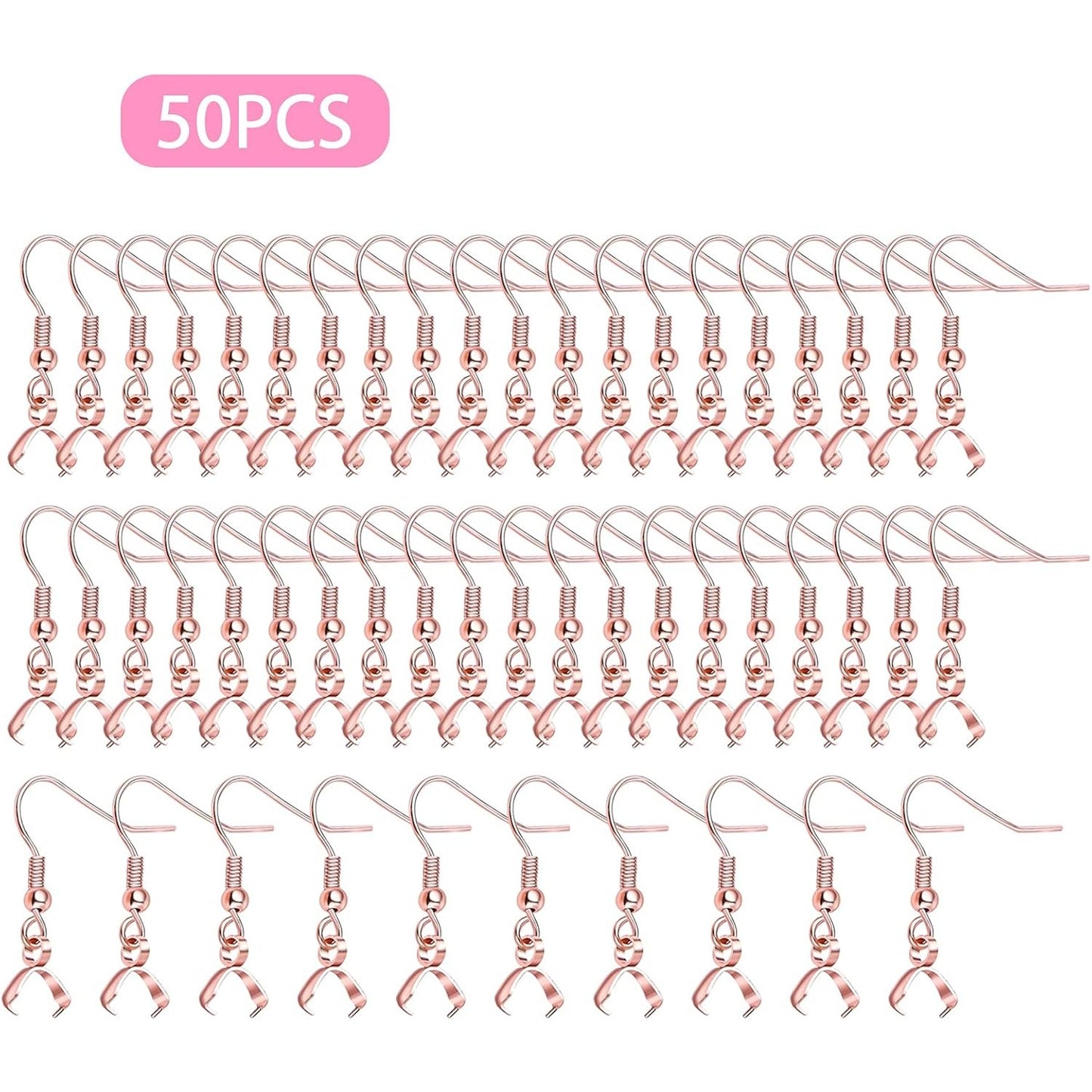 50pcs Stainless Steel Earring Hooks with Pendant Clasp Hypoallergenic Ear Wire Buckle Fish Hooks Dangle Earrings for Women DIY Jewelry Making Findings, Rose Gold