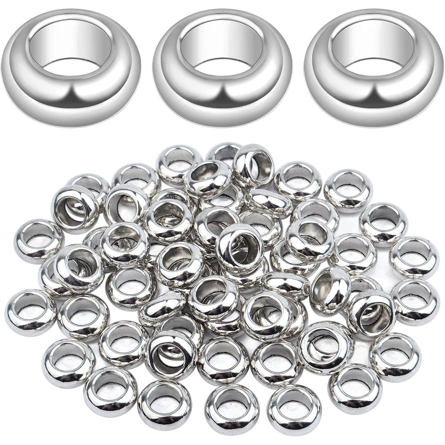 60pcs Rondelle Large Hole Spacer Beads Tibetan European Spacer Loose Hole Metal Beads for Necklace Bracelet Jewelry Making,10×6×5mm