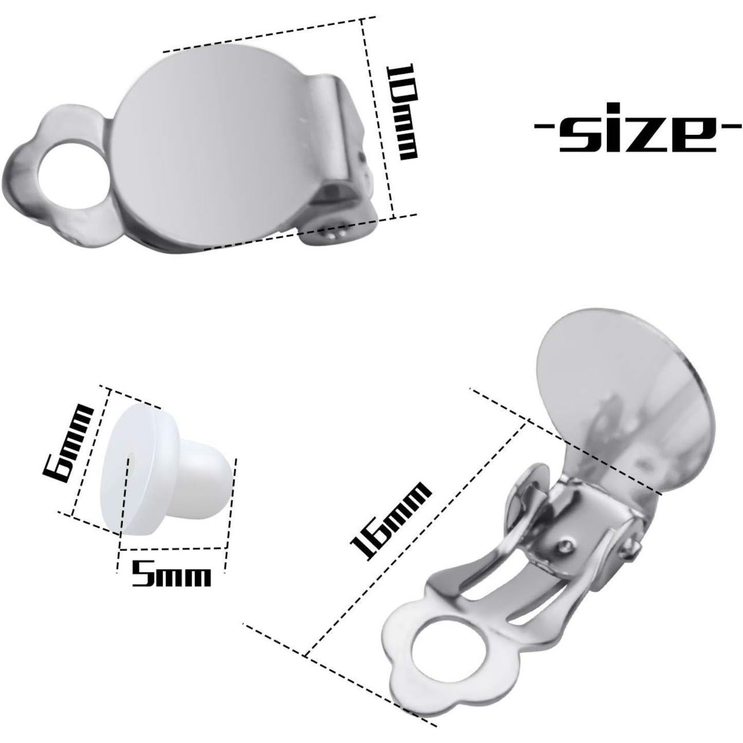 50pcs Round Flat Back Tray Earring Clips Non Pierced Earring Components and 50pcs Soft Cushion for DIY Earrings Jewelry Making,Silver