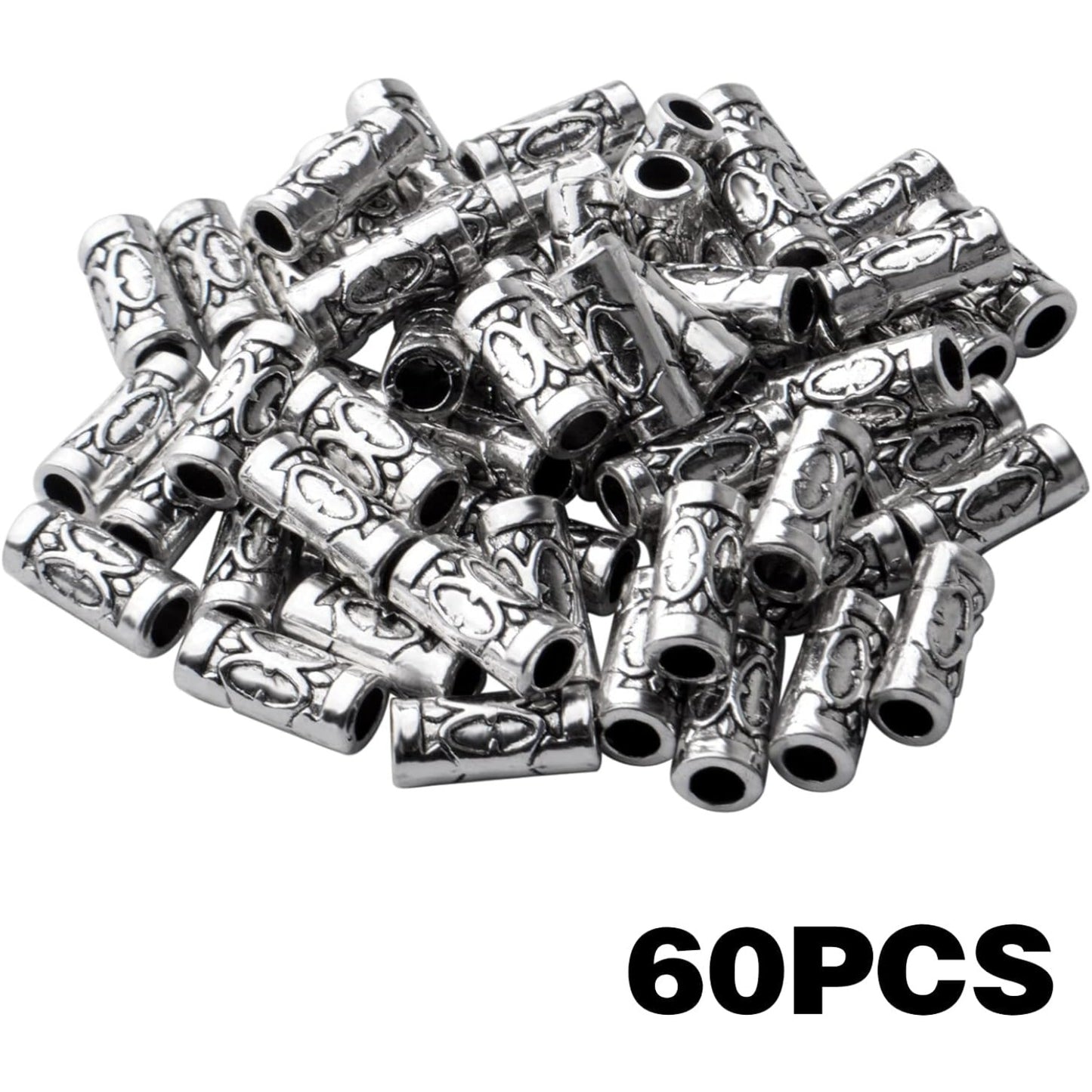 60pcs Antique Silver Column Spacer Beads Alloy Tibetan Beads Spacers Tube Bead Spacer Loose Beads for Jewelry Bracelet DIY Jewelry Crafts Making