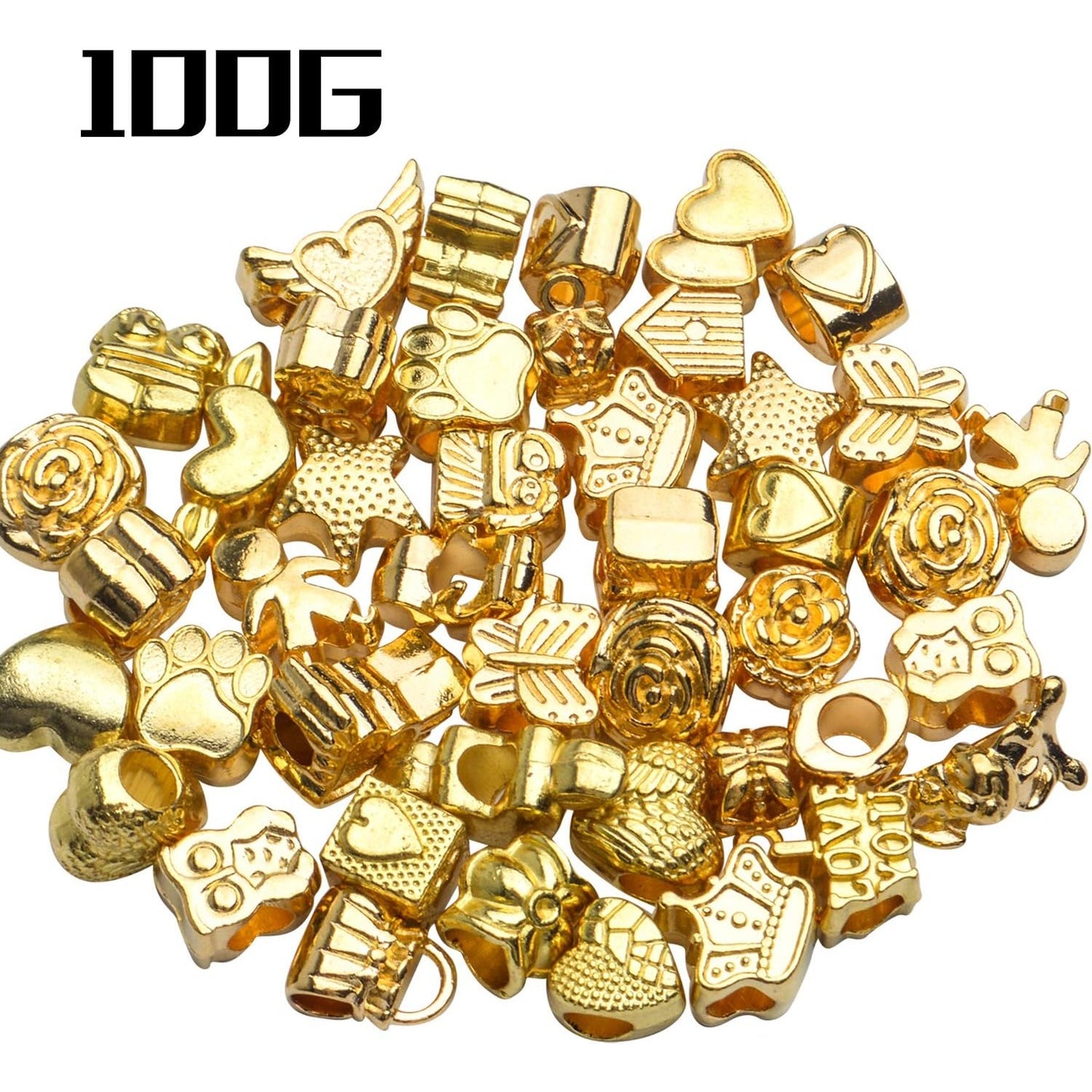 Golden Spacer Beads,100 Gram Large Hole Spacer Beads Metal Alloy Loose Beads Fit European Charm Bracelet for Jewelry Making Craft DIY