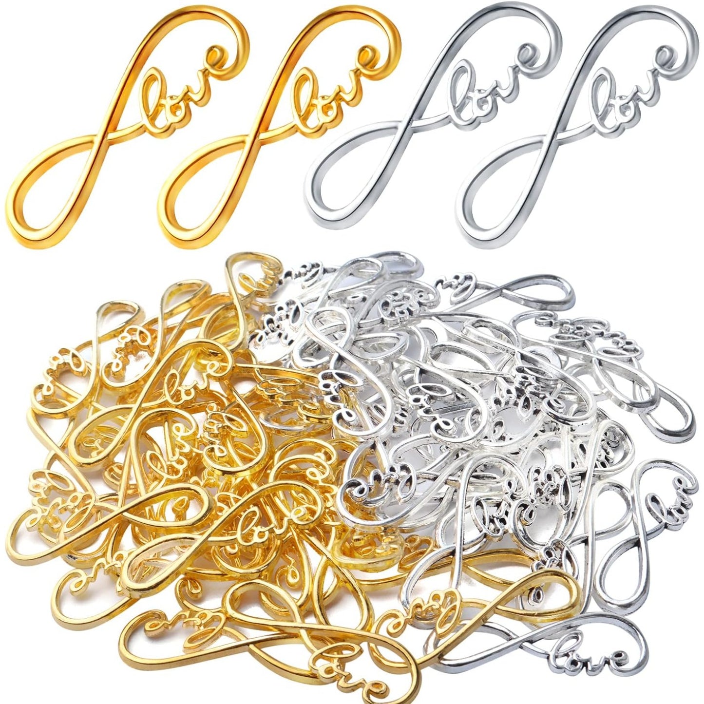 60pcs Infinity Love Symbol Connectors Charms Pendants Alloy Infinity Beads Charms for DIY Bracelet Necklace Jewelry Making Accessories,Gold,Antique Silver