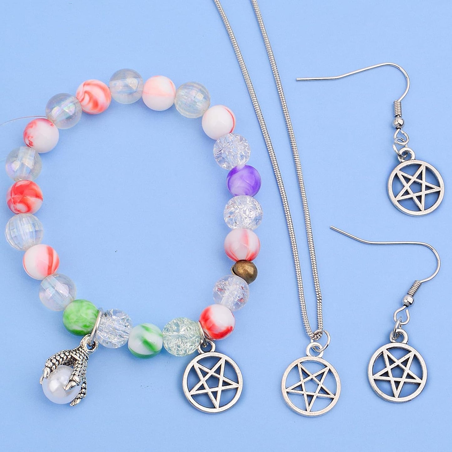 50pcs Silver Pentacle Star Charms Alloy Star Pentagram Pendants Protection Lucky Pentacle Charms Jewelry Making Accessory for DIY Crafts Necklaces Bracelets Earrings