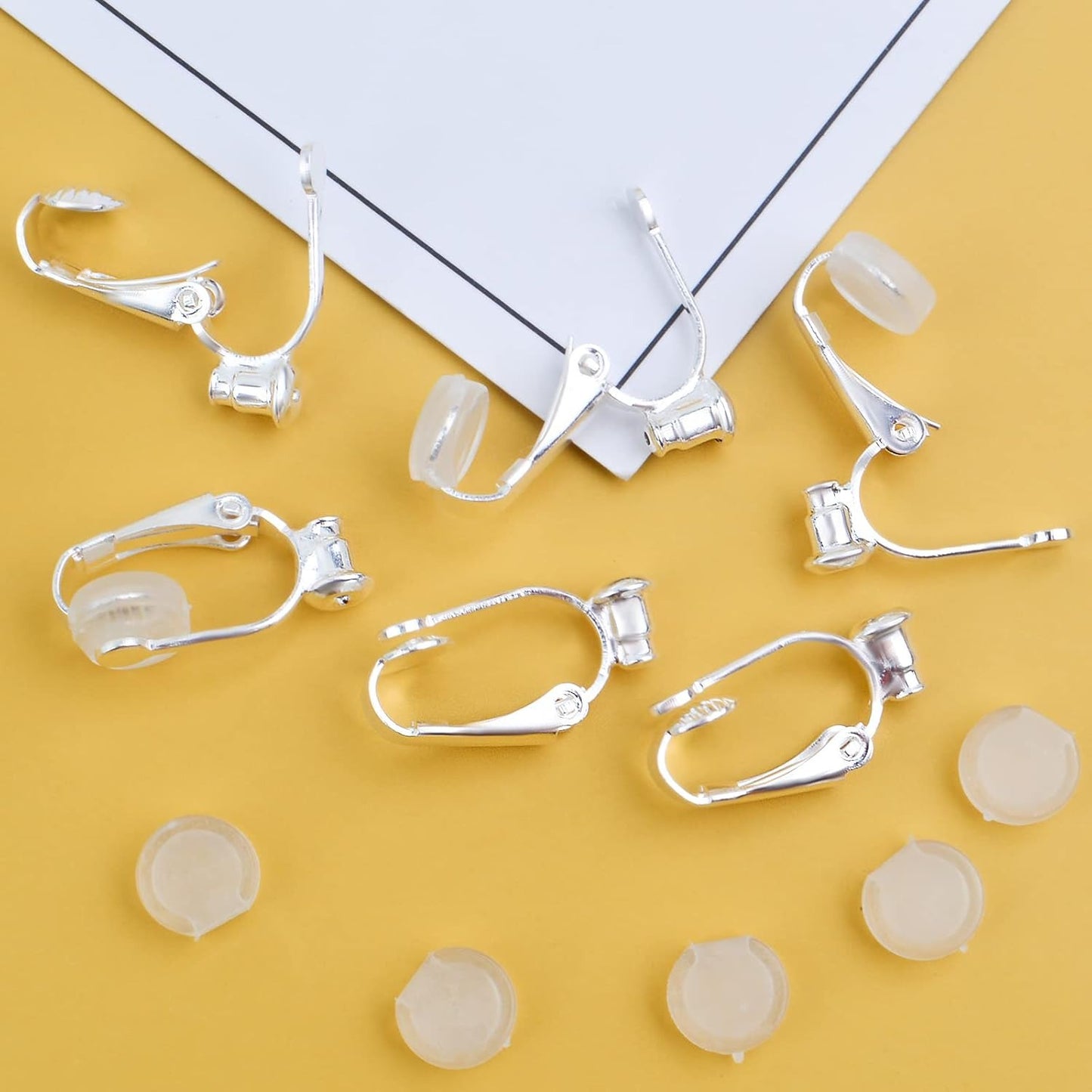 Clip-On Earring Converters - 12 Non-Pierced Earring Clips, Silicone Pads for Jewellery Making - Silver and Gold