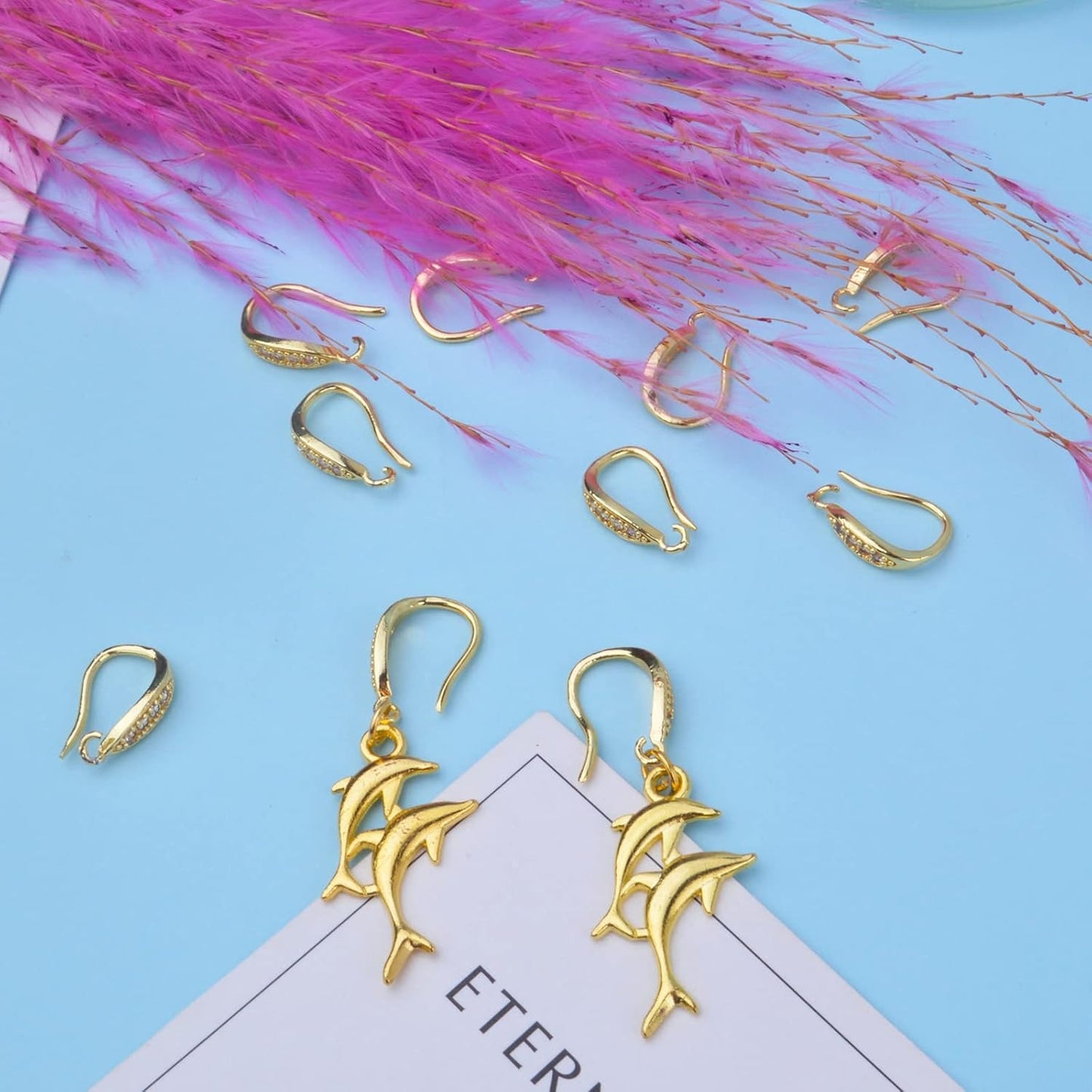 10pcs Brass Cubic Zirconia Earring Hooks Hypoallergenic Rhinestone Ear Wire Hooks with Dangle Loop Connectors for DIY Earrings Jewelry Making Findings, Rose Golden
