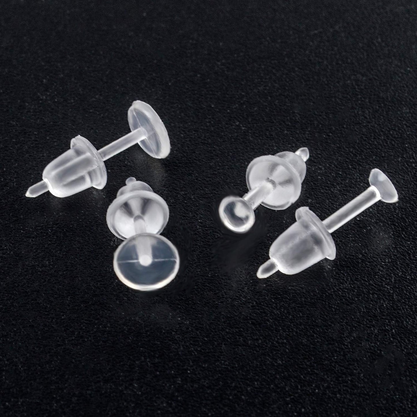 500 Pieces Plastic Earring Posts Clear Flat Ear Pins and 500 Pieces Silicone Backs Earnuts Earring Backs,2 Sizes