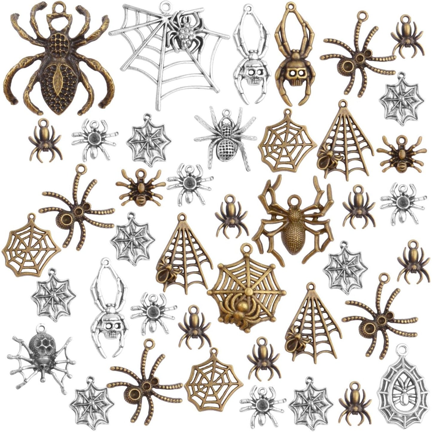 Spider Charms,100g(30-50pcs) Vintage Spider Pendant Charms Mixed Halloween Spider Pendant for Craft DIY Jewelry Making