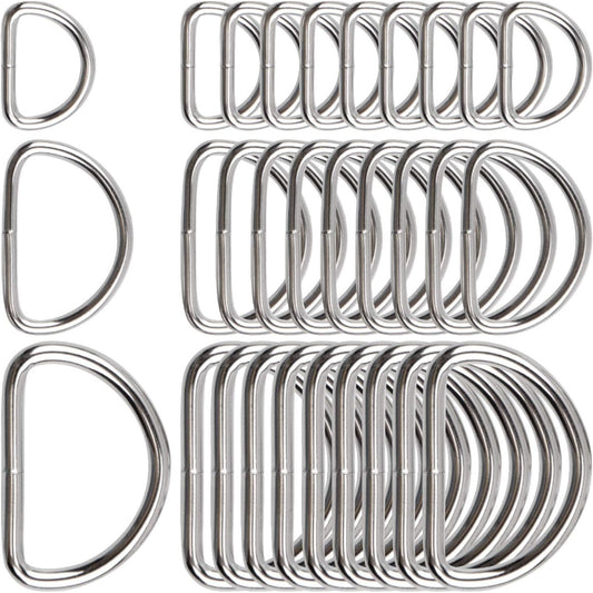 60pcs Assorted Multi-Purpose Metal D Ring Semi-Circular D Ring for Hardware Bags Ring Hand DIY Accessories - 1/2 Inch, 3/4 Inch, 1 Inch
