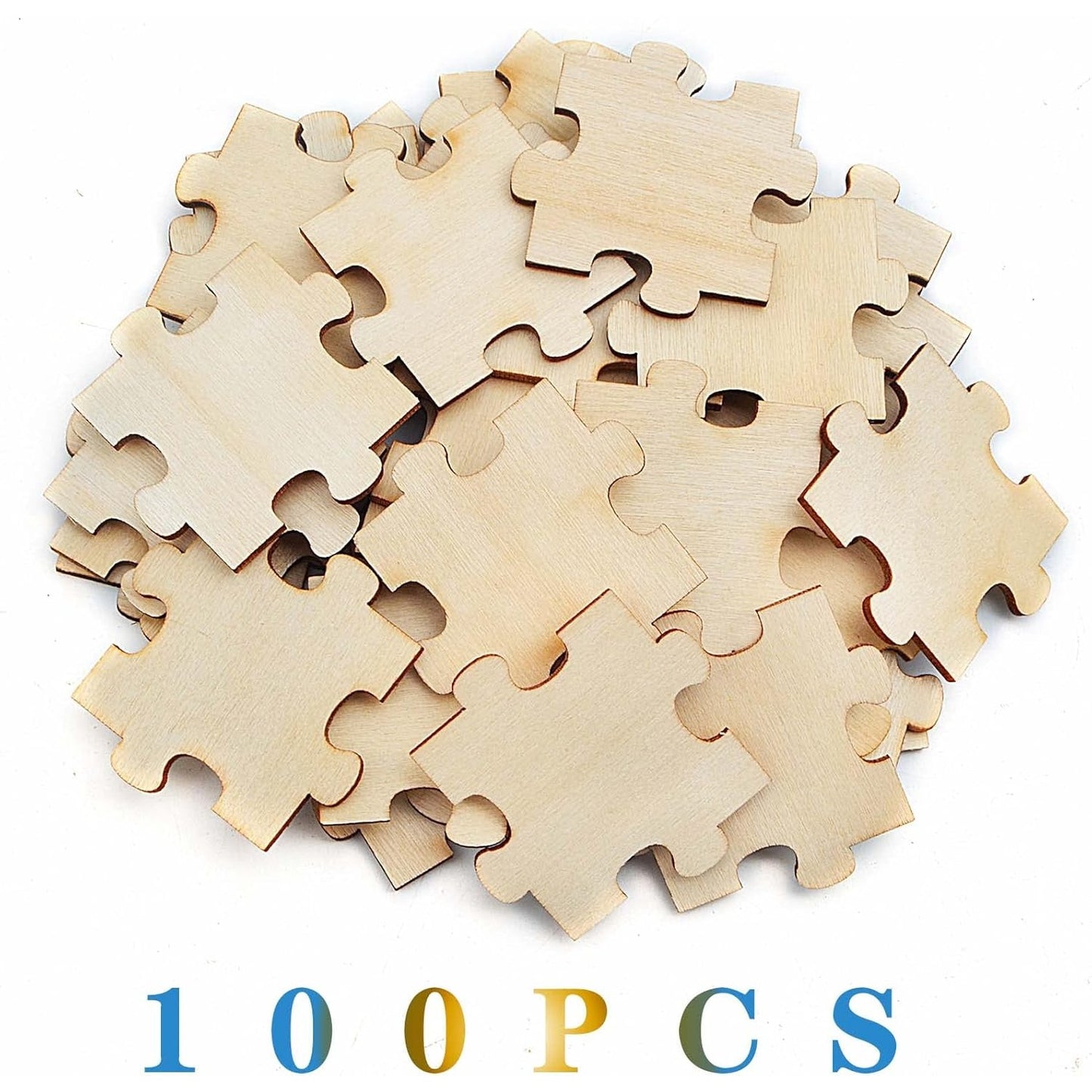 100pcs Blank Unfinished Wooden Jigsaw Puzzle Freeform Natural Wood Puzzle Pieces for Wedding Family Birthday Calendar DIY Crafts Projects, 4 cm x 4 cm