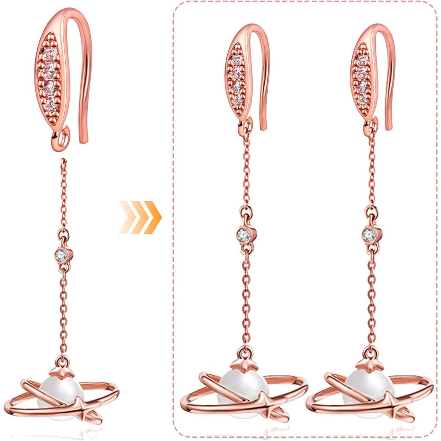 10pcs Brass Cubic Zirconia Earring Hooks Hypoallergenic Rhinestone Ear Wire Hooks with Dangle Loop Connectors for DIY Earrings Jewelry Making Findings, Rose Golden