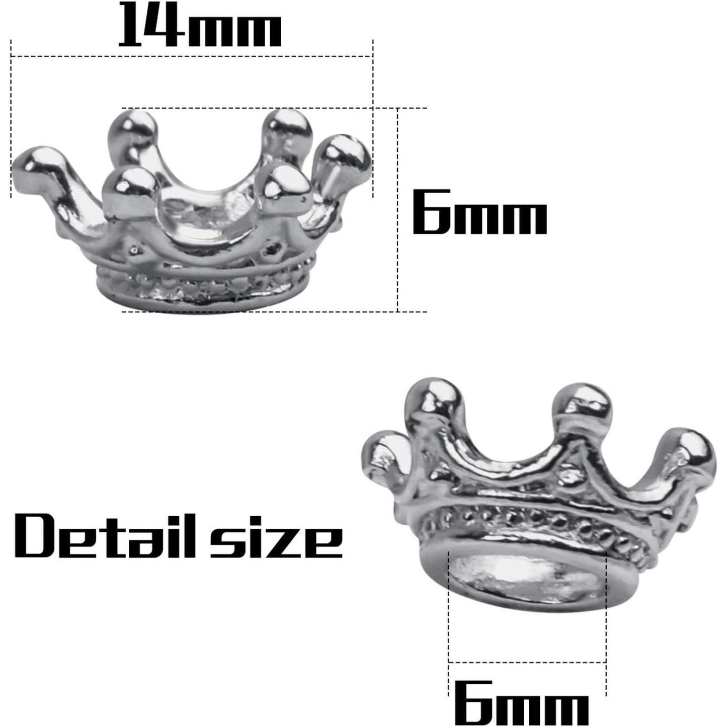 Crown Beads,50pcs Antique Silver Crown Spacer Beads King & Queen Crown Loose Beads with 6mm Hole for Bracelet Necklace Jewelry Making and Crafting