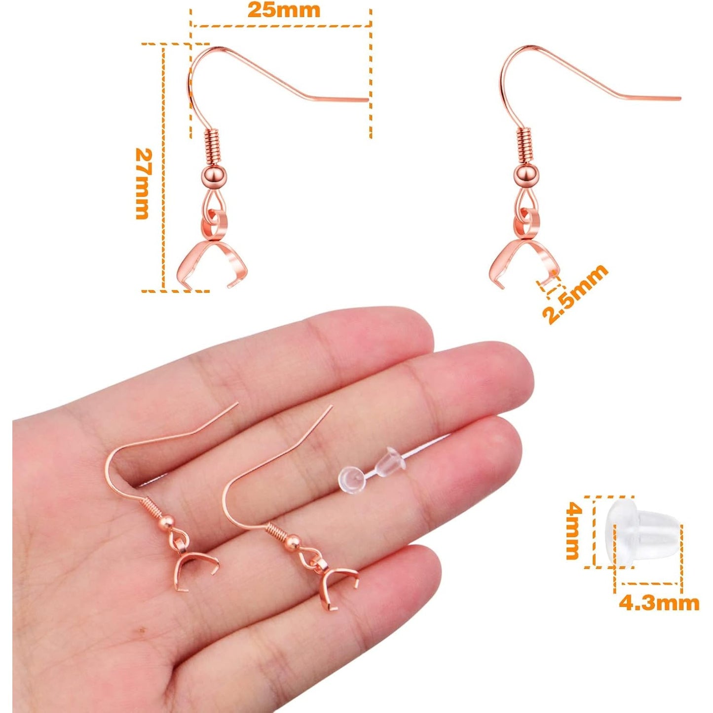 50pcs Hypoallergenic Earring Hooks - Stainless Steel Wire Ear Ball Hooks with Pendant Clasp for Jewelry Making Supplies