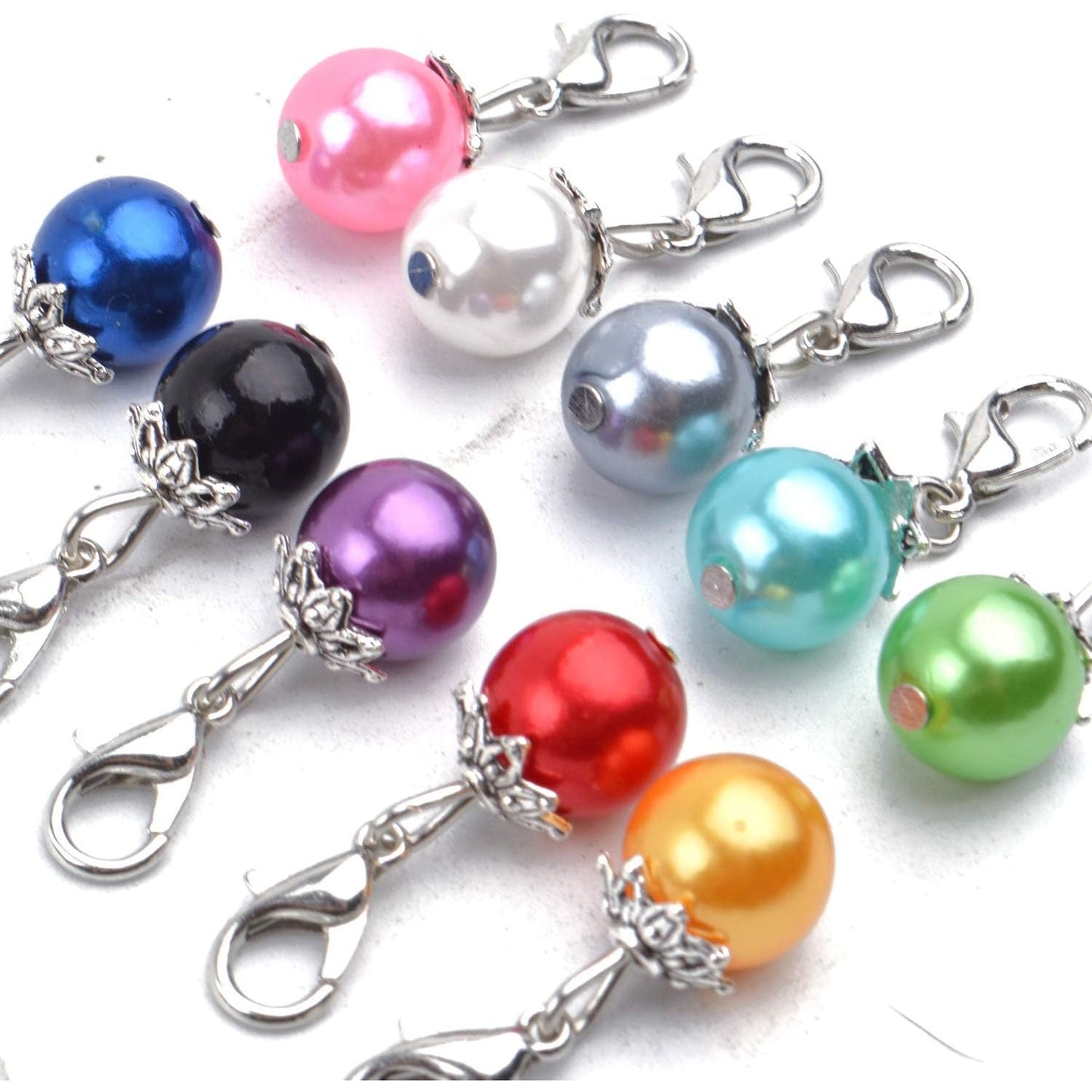 Clip-On Charms, 20pcs Colorful Pearl Dangle Charms Pendant Drop Beads with Lobster Clasp Jewelry Making Accessory fit Floating Locket Charms Necklaces - 10 Colors