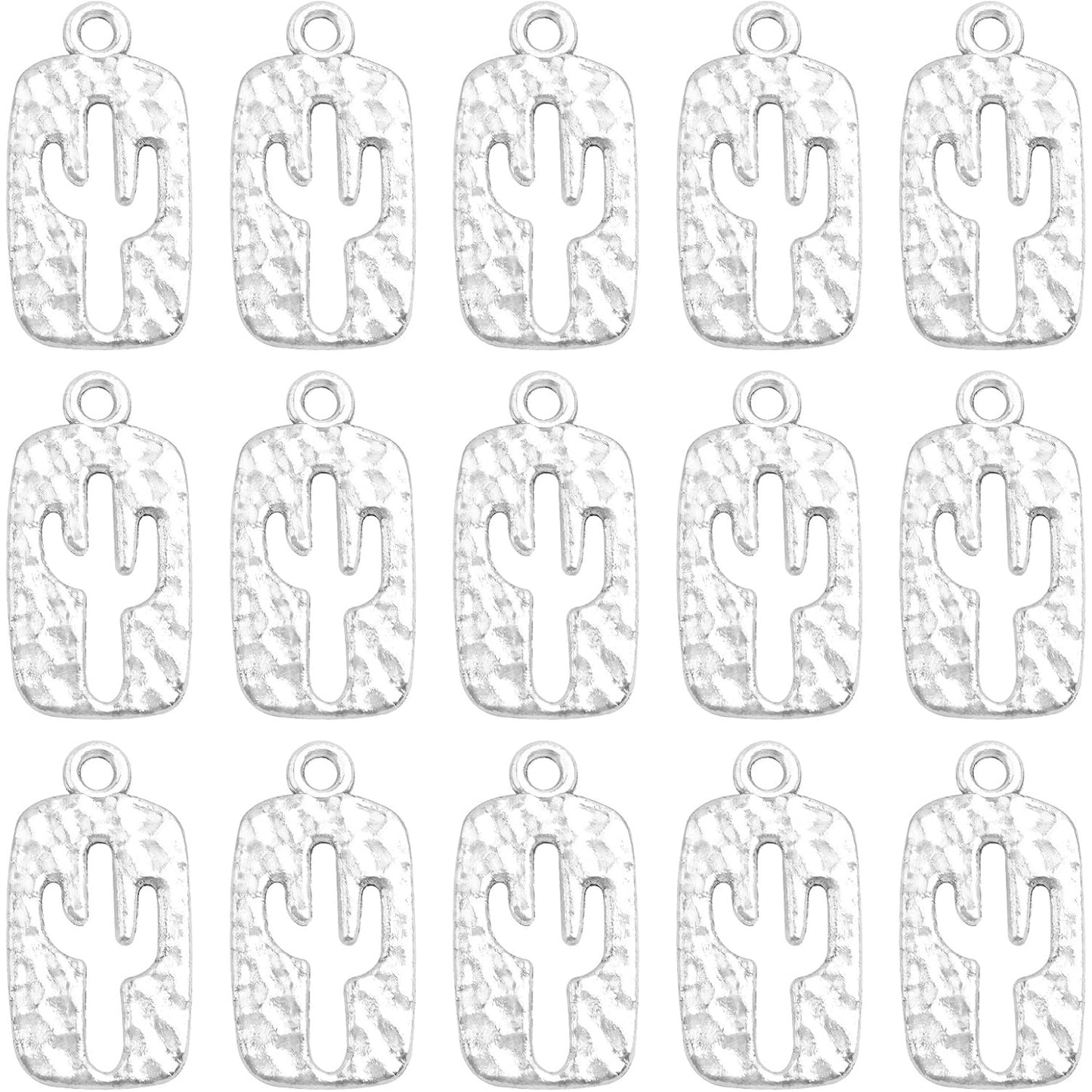 60pcs Antique Silver Cactus Pendant Charms Western Style Alloy Double-sided Plant Cactus Dangle Pendants Craft Accessories for DIY Bracelet Necklace Keychains Jewelry Making