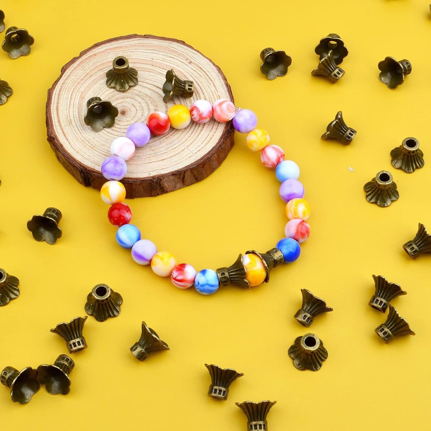 100pcs Flower Bead Caps Tibetan Style Alloy Tassel End Caps Loose Spacer Beads for Jewelry DIY Earrings Bracelet Crafts Making Accessory