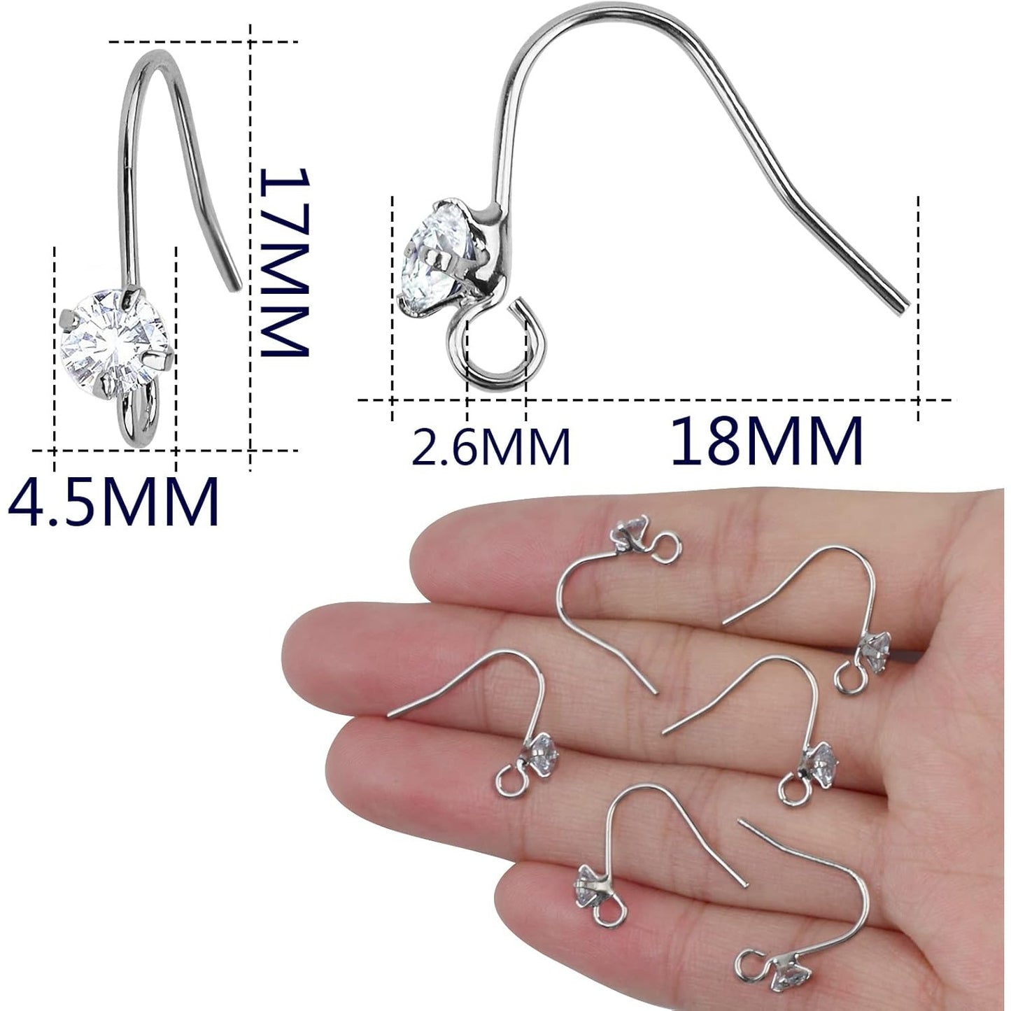 30pcs 3 Colors French Diamonds Earring Hooks Brass Ear Wire Fish Hook Earrings Hypo-allergenic Elegant Dangle Earrings for DIY Jewelry Crafts Making Wedding Prom