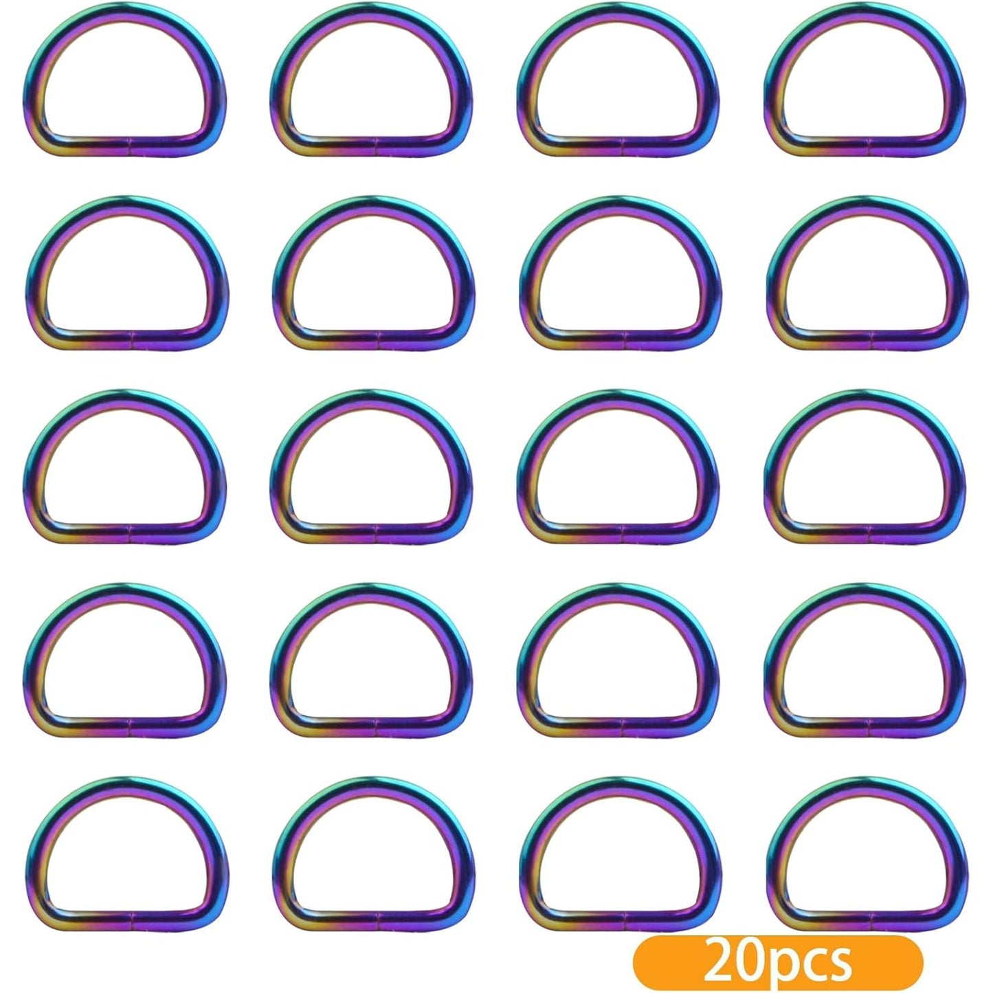 20pcs 10mm Metal Semi-Circular D Rings Multipurpose Half Round D-shaped Rings Buckle Clips DIY Accessories for Bags Purse Backpack Belt Clothing Sewing, Rainbow Color