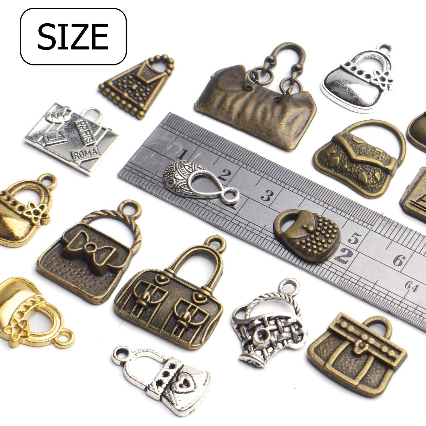 Bag Pendants Jewelry, 100g(About 30-60pcs) Antique Handbag Women Bag Pendants Creative Purse Charms Pendant Crafts for Birthday Gifts Bracelet Necklace Earring Jewelry Making