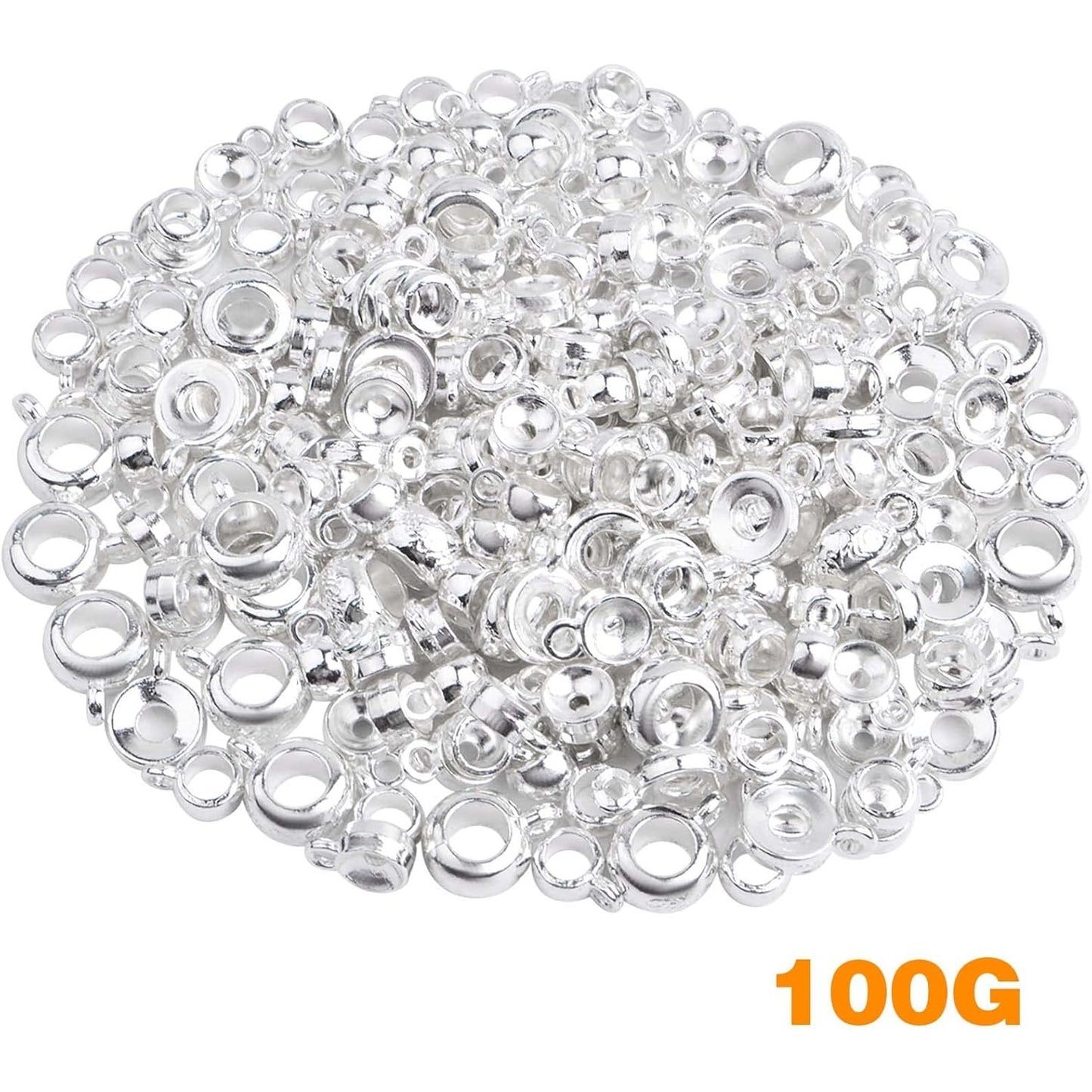 100 Gram 4 Styles Bail Tube Beads Alloy Bail Beads Connectors Spacer Bead Hanger Links Charms for DIY European Bracelet Jewelry Making Supplies, Bright Silver