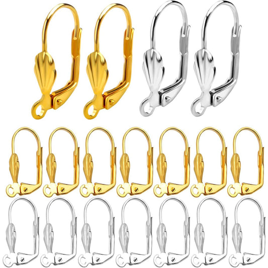 Hypoallergenic Earring Hooks, 100pcs Brass Leverback Shell Earrings French Hook Ear Wire with Open Loop for Jewelry Making, 2 Colors