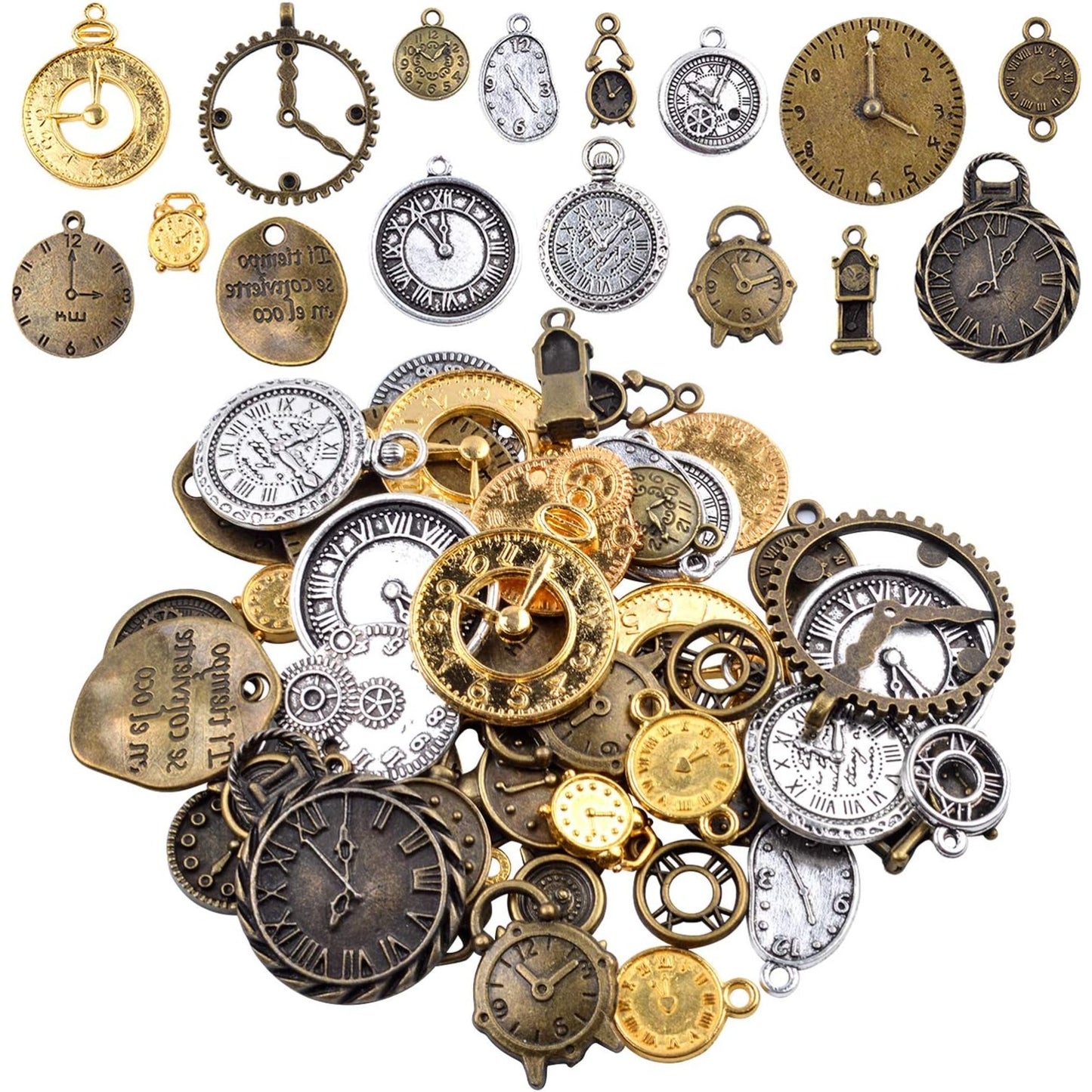 100G Mixed Antiqued Charms Clock Face Charm Pendant for DIY Crafts, Gears, Jewelry Making, Steampunk Pendants
