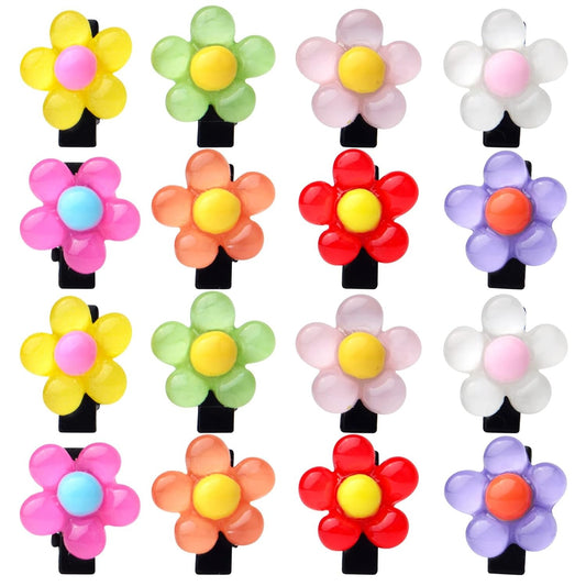 16 Pieces Mixed Colors Mini Flower Hair Clips Acrylic Lovely Hairclips Metal Alligator Hairpins Flower Hair Barrettes Hair Accessories for Women Ladies Decoration