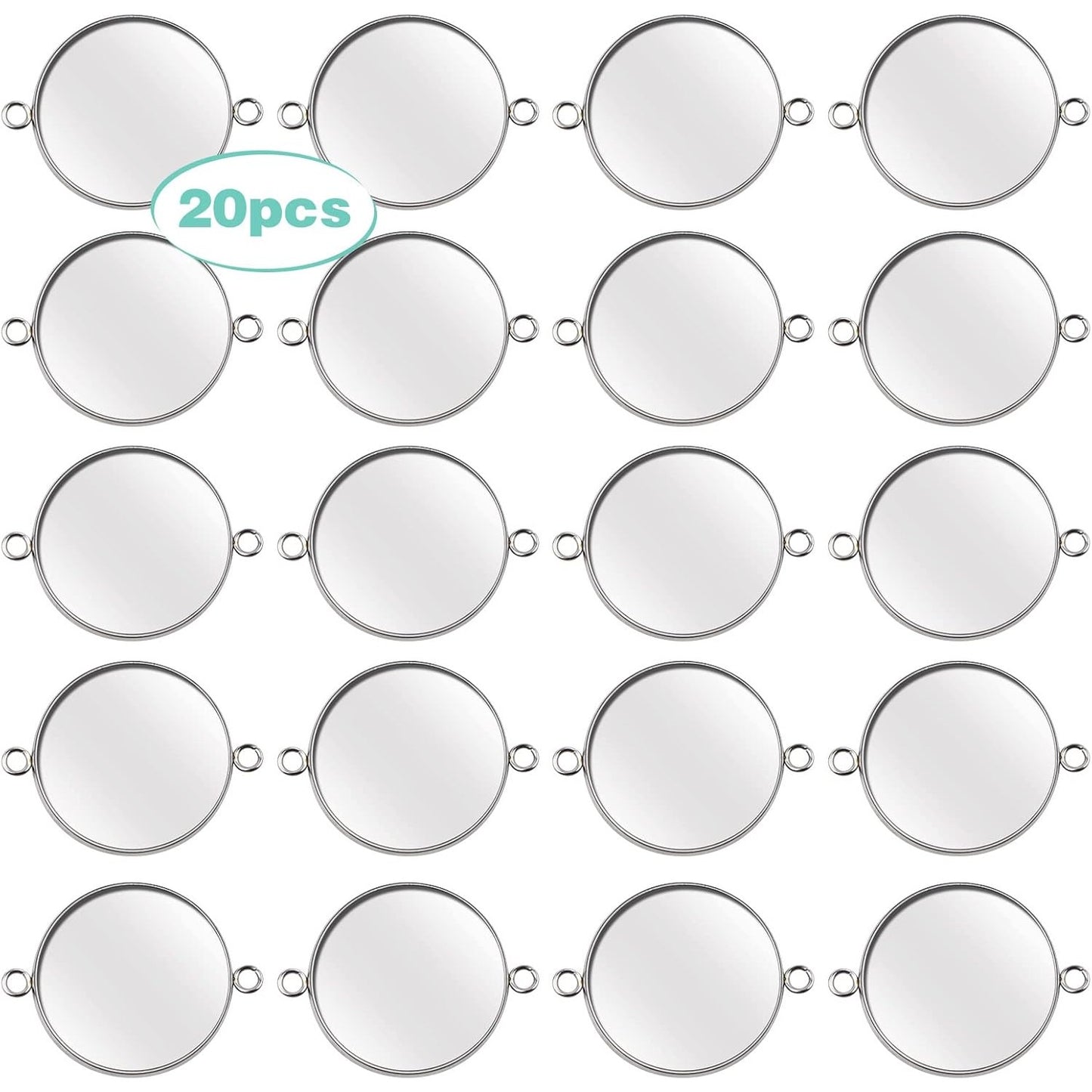 20pcs 25 mm Stainless Steel Round Blank Pendant Trays Connector Flat Base Bezel Cabochon Settings Pendant Blanks Links for DIY Bracelet Necklace Jewelry Making Cameo Photo