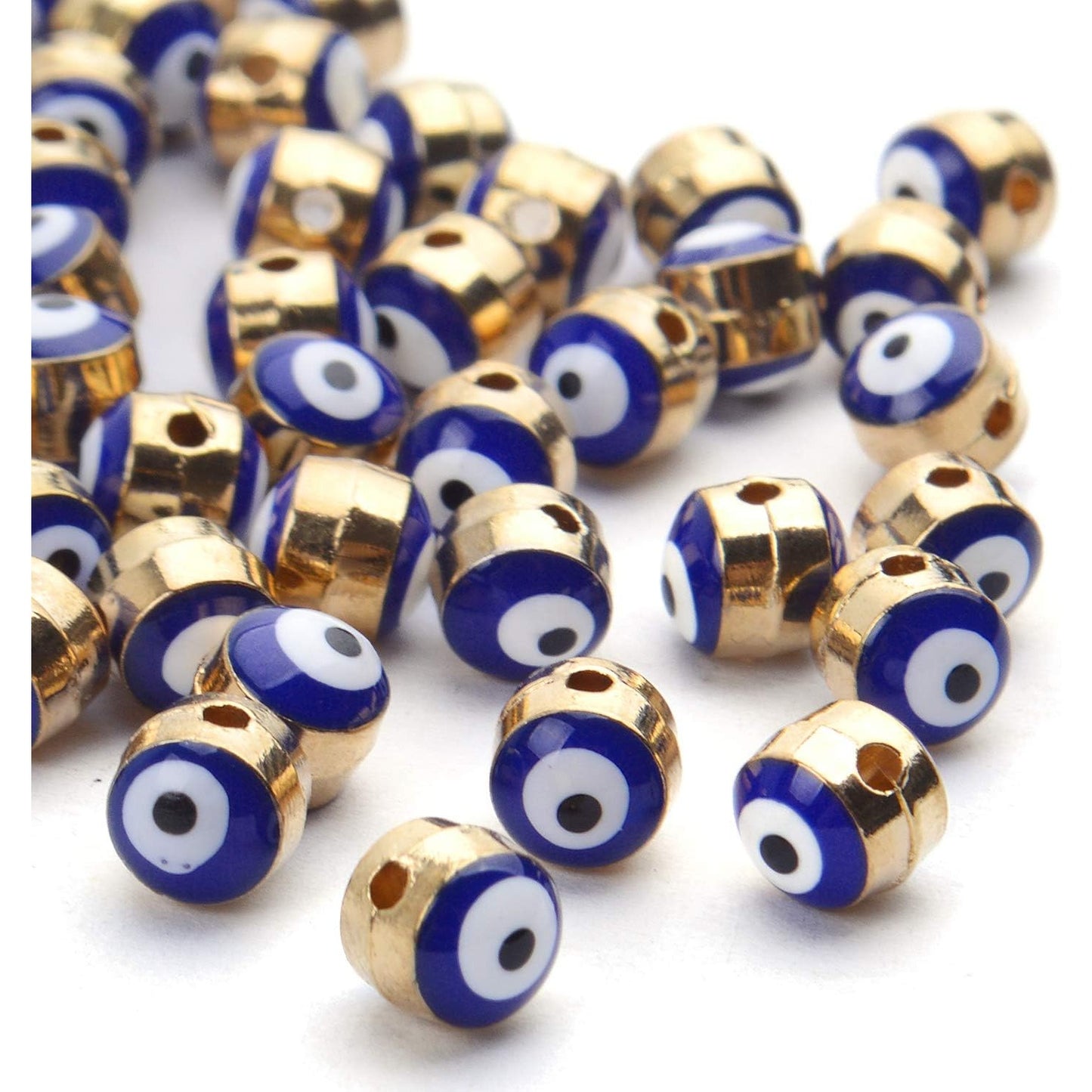 50pcs Blue Evil Eye Beads Gold Alloy Spacer Beads for DIY Crafts Jewelry