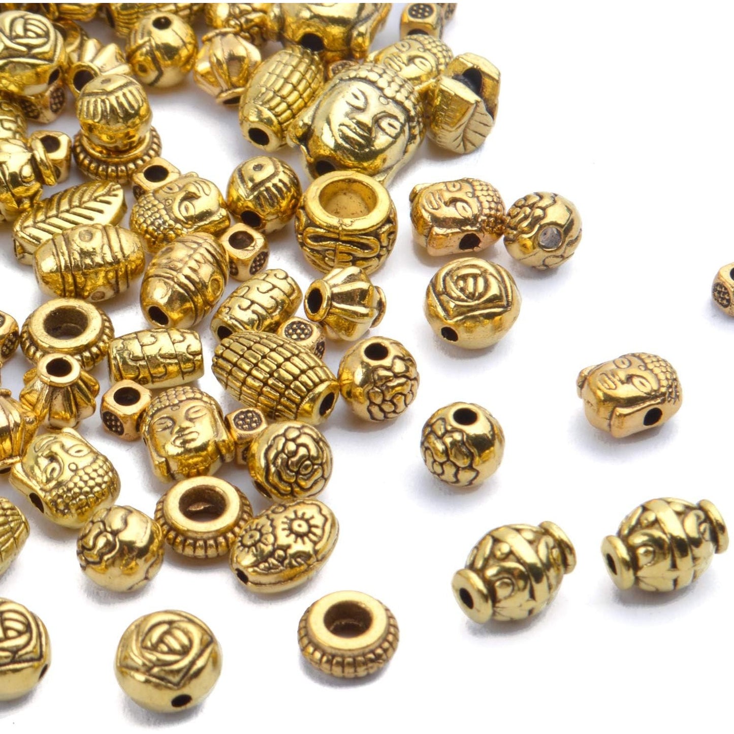 100g (About 130-180pcs) Antique Gold Small Beads Jewelry Bead Charm Spacers for Jewelry Making Bracelets Necklace