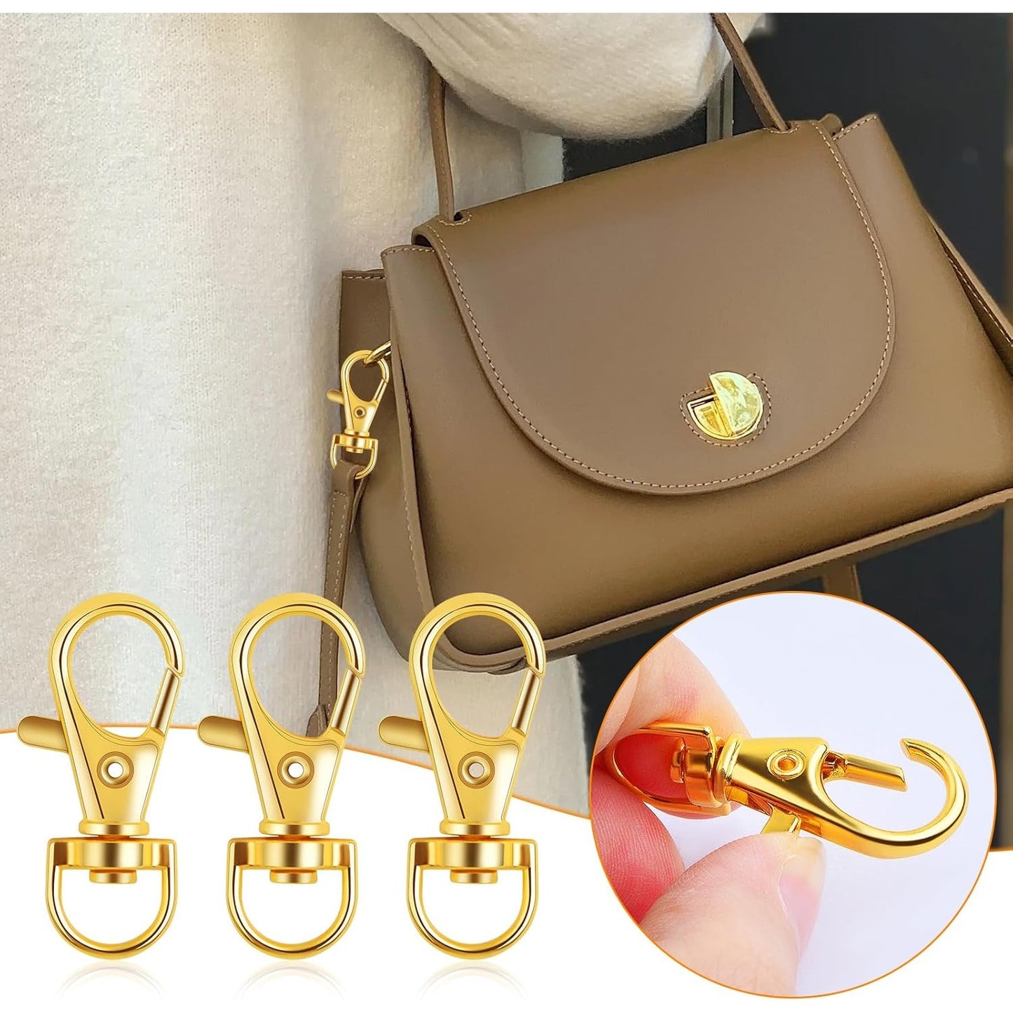 50pcs Swivel Clasp Lanyard Snap Hooks Golden Keychain Clip Hook Lobster Claw Clasps Lanyards Trigger Snap Hooks for DIY Keyring Handbag Purse Backpack Sewing Craft Projects