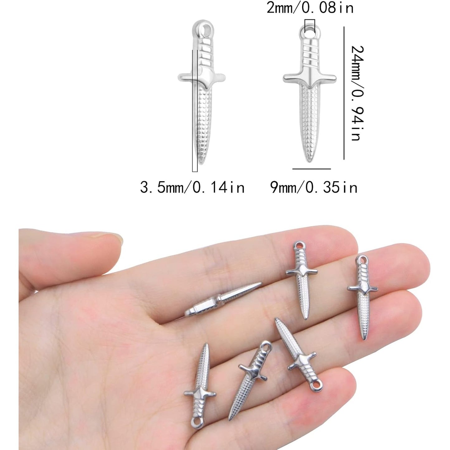 10 Pieces Stainless Steel Dagger Shape Pendant Charms Hypoallergenic Long Sword Knives Pendants Craft Supplies for DIY Necklace Bracelet Jewelry Making Findings
