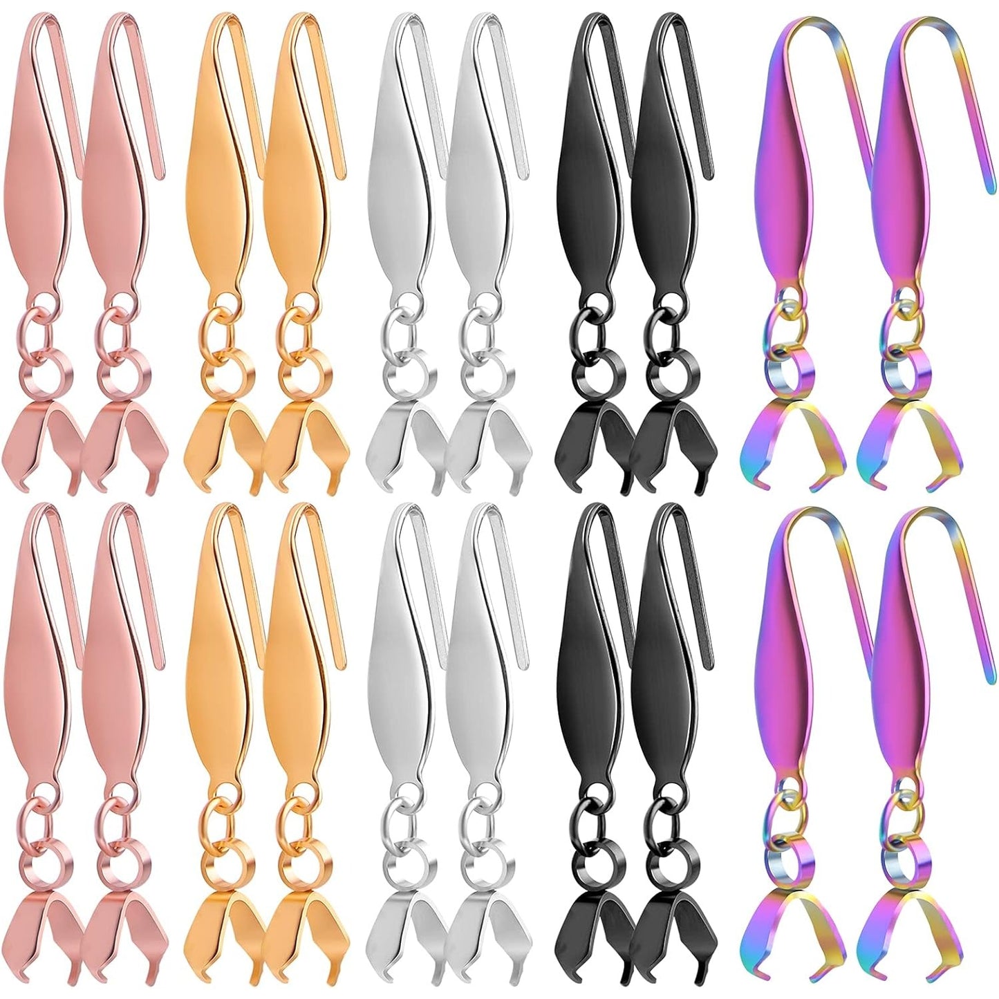 20pcs Stainless Steel Earring Hooks Hypoallergenic Ear Wire Buckle Pendant Clasp Earrings Fish Hooks for Women Dangle Earrings Jewelry Making Accessories, 5 Colors