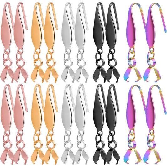 20pcs Stainless Steel Earring Hooks Hypoallergenic Ear Wire Buckle Pendant Clasp Earrings Fish Hooks for Women Dangle Earrings Jewelry Making Accessories, 5 Colors