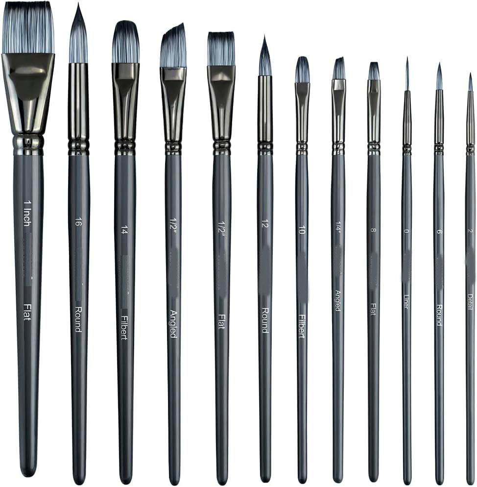HENDEVL  Artist Paint Brush Set of 12 for Watercolor Acrylic Gouache Oil and Tempera Painting