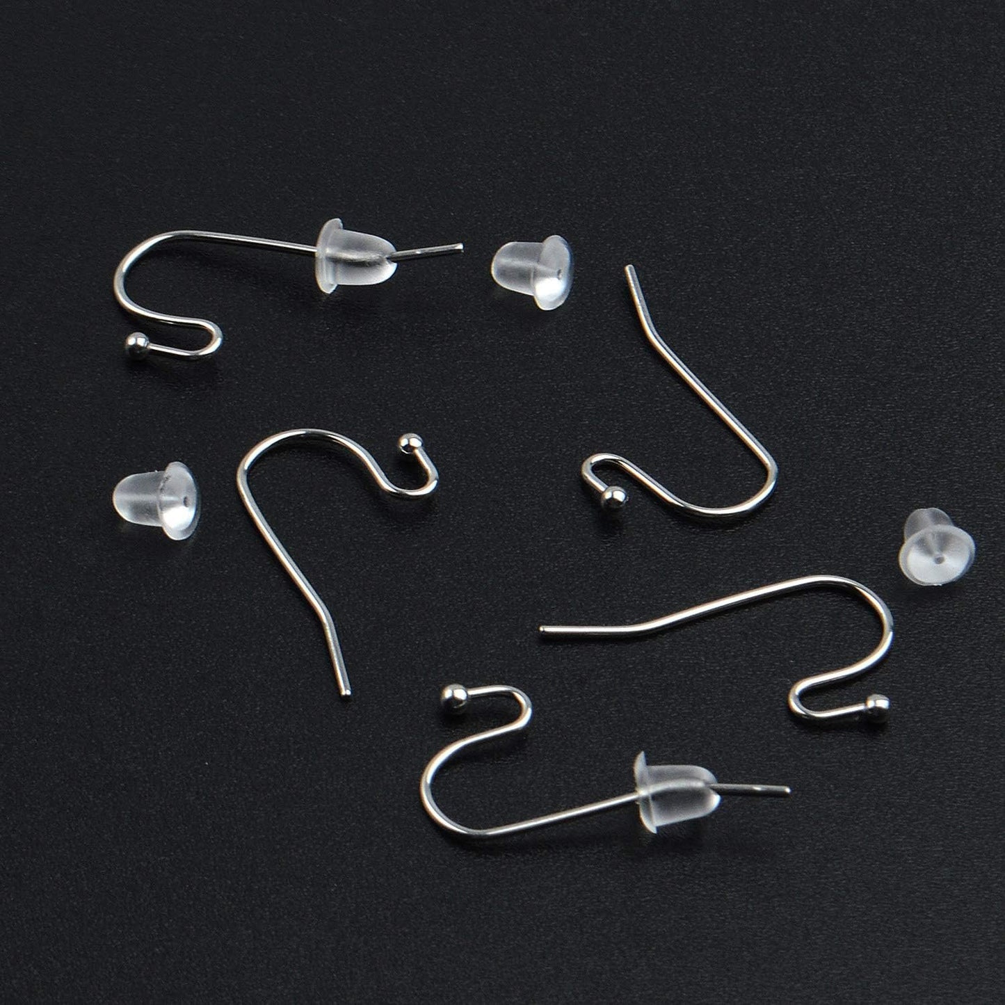 Earring Findings Bulk,200 Pieces French Earring Hooks Ball End Earwires with 200 Pieces Rubber Earring Stoppers for Dangling Earring Making,Golden and Silver