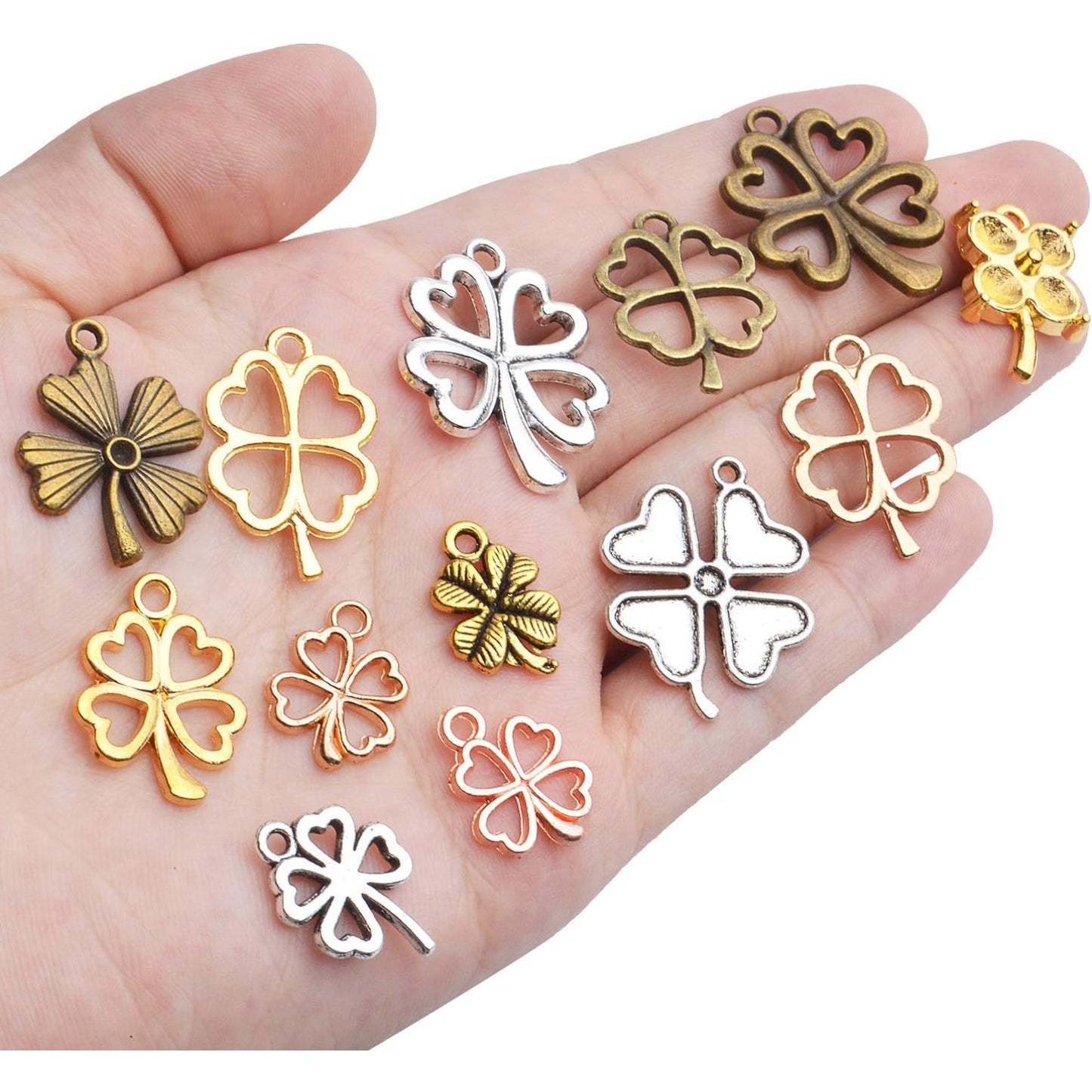 Mixed Four Leaf Clover Charms, 100 Gram Alloy Lucky Clover Pendant Craft Supplies Jewelry Findings Accessory for DIY Necklace Bracelet Making