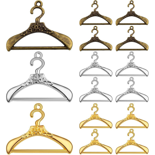 30pcs Tibetan Clothes Hanger Charms Vintage Alloy Small Lifelike Decorative Coat Hanger Pendants Craft Supplies for DIY Necklaces Bracelets Earrings Jewelry Making, 3 Colors