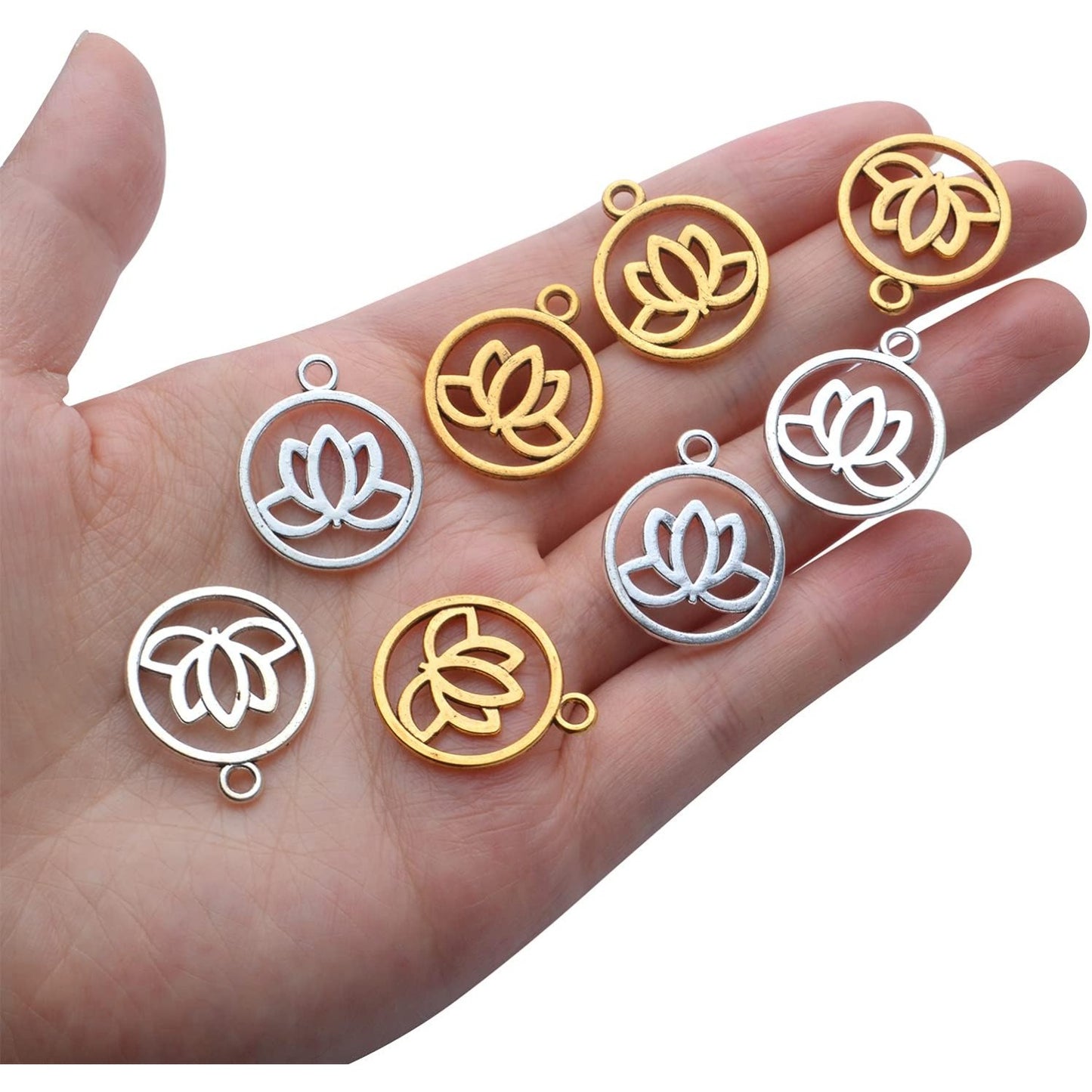 50pcs Lotus Flower Pendants Alloy Hollow Round Dangle Charms Lotus Bead Charm for DIY Jewelry Crafts Supplies Making Accessory