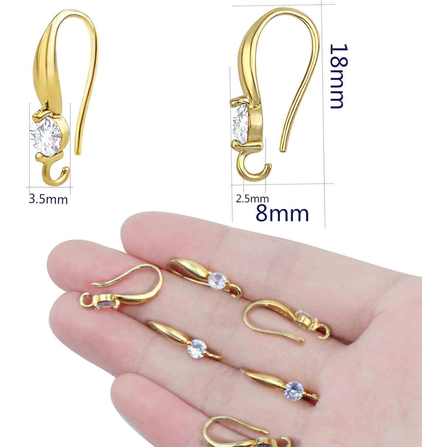 12pcs Silver Plated Rhinestone Earring Hooks Brass Ear Wire Fish Hooks with Open Loop Round Rhinestone Earring Components for Women DIY Earrings Jewelry Making