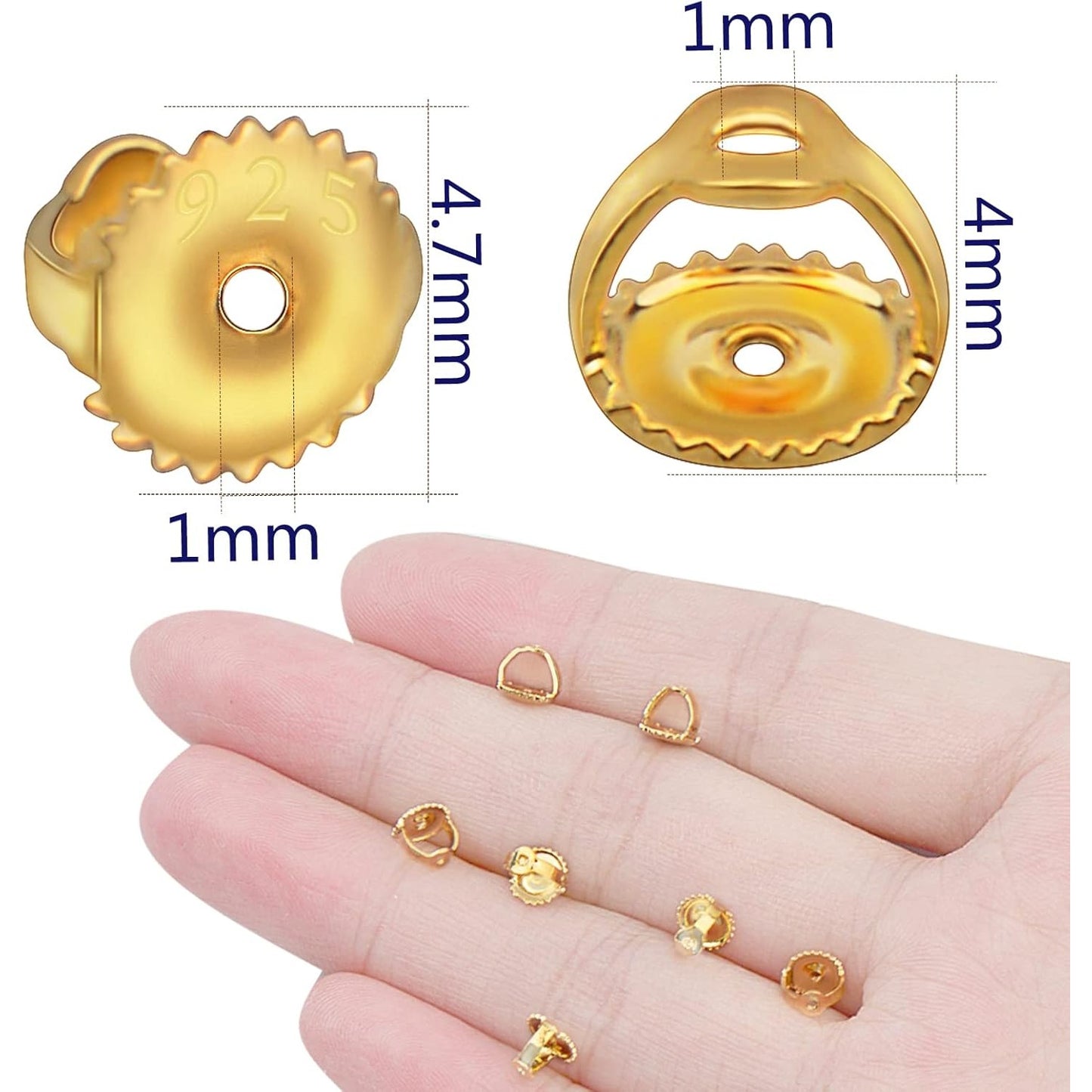 12pcs 18K Golden Plated Round Earring Backs Hypoallergenic Brass Ear Stoppers Clutches Screw Earring Safety Backs Replacements for Stud Earrings Jewelry Making